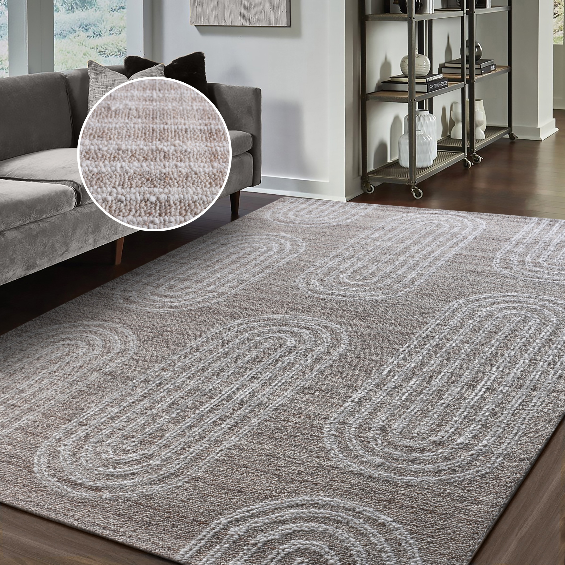 my home Wollteppich "Boras, handgefertigt, Wolle, Hoch-Tief-Struktur," rech günstig online kaufen