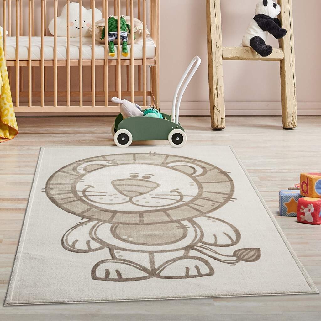 Carpet City Kinderteppich "MARA717", rechteckig, 11 mm Höhe, Kinderzimmer Teppich Tiere Beige Spielzimmer