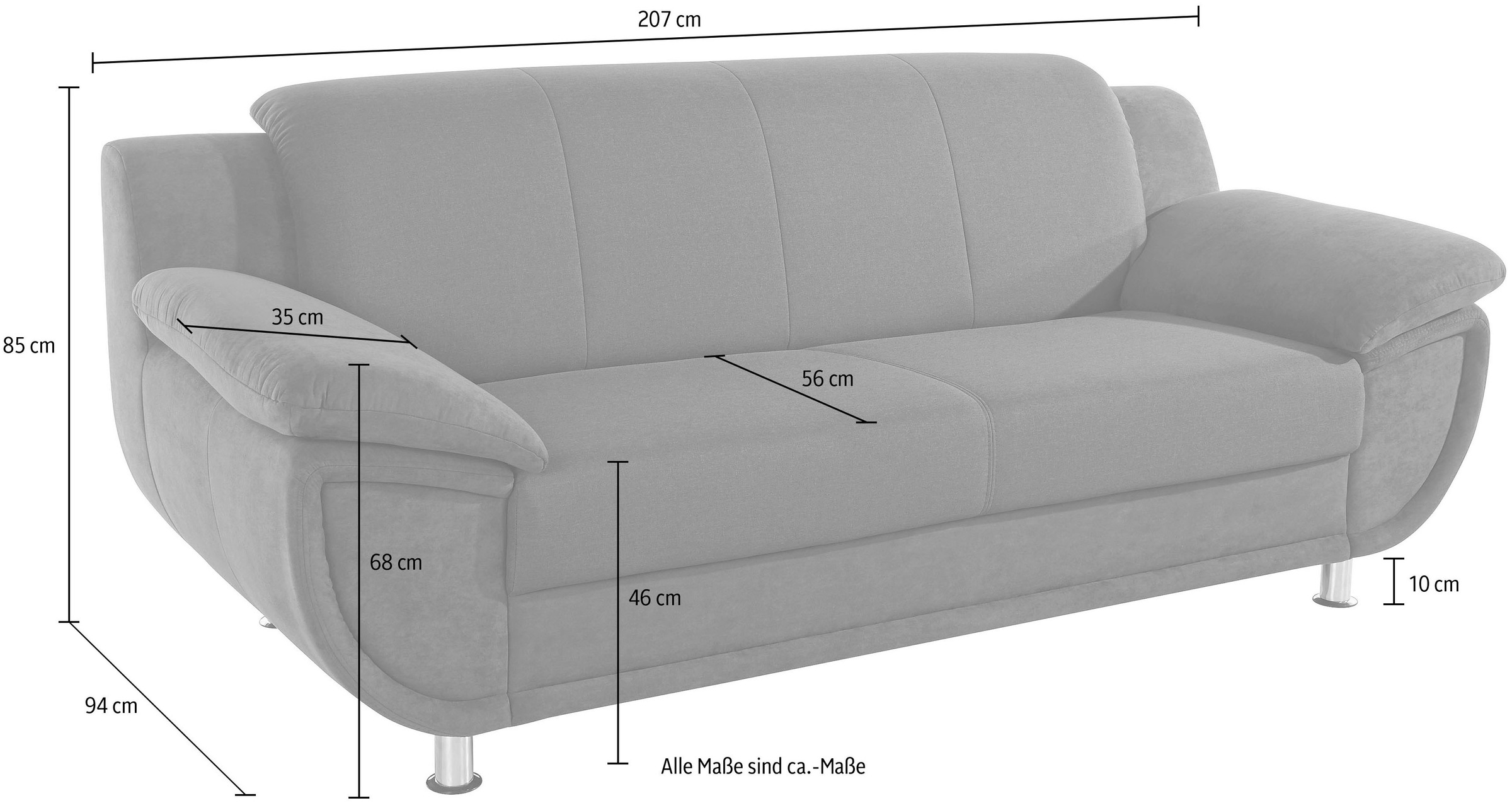 TRENDMANUFAKTUR 3-Sitzer »Rondo 3, zeitlos und modern, bequem, Materialmix«, wahlweise mit Federkern, extrabreite Armlehnen zum Relaxen