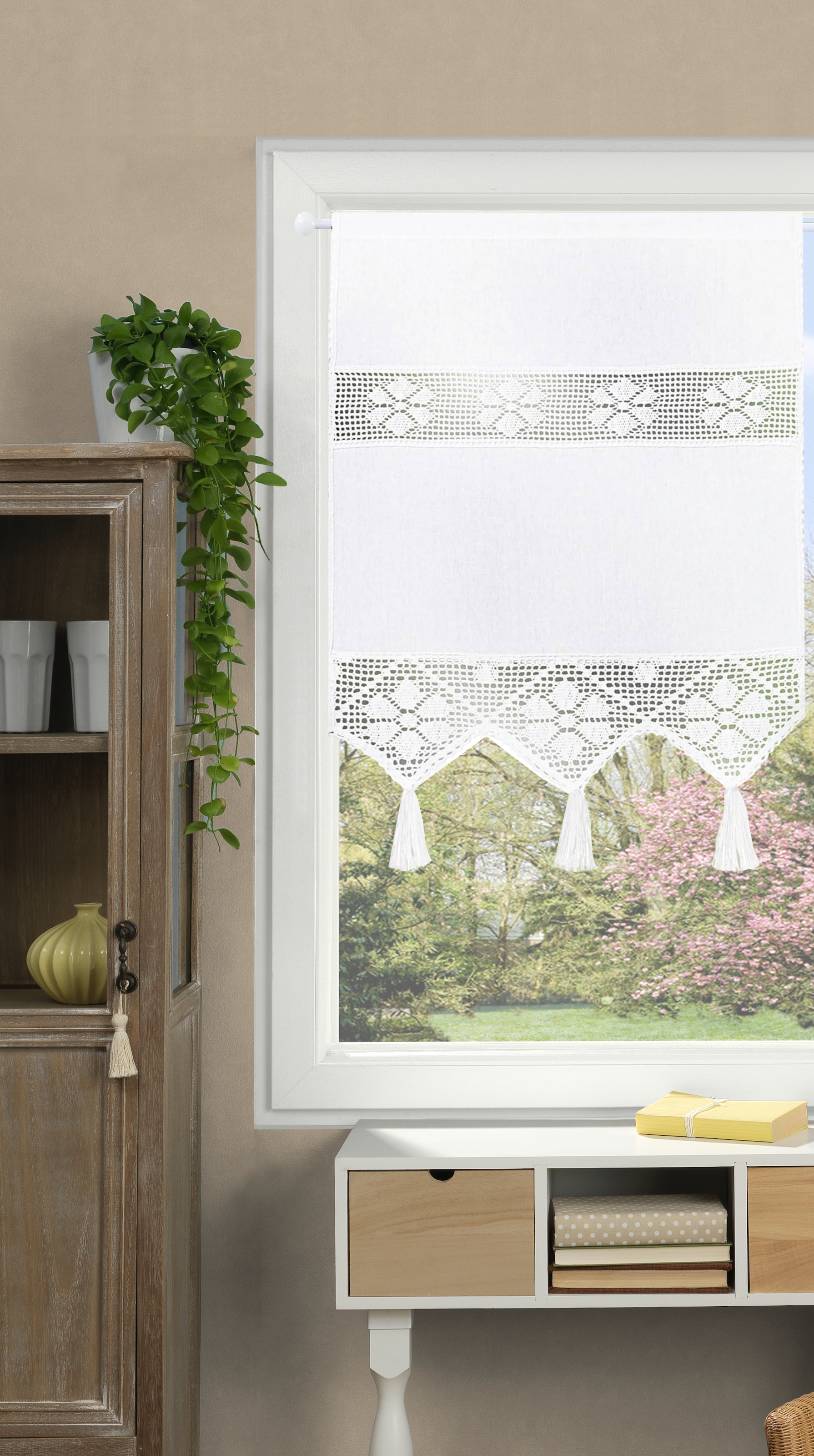 HOME WOHNIDEEN Vorhang »TONI« Stangendurchzug 1 Stk. tlg. Fensterbehang mit Häkeleinsätzen