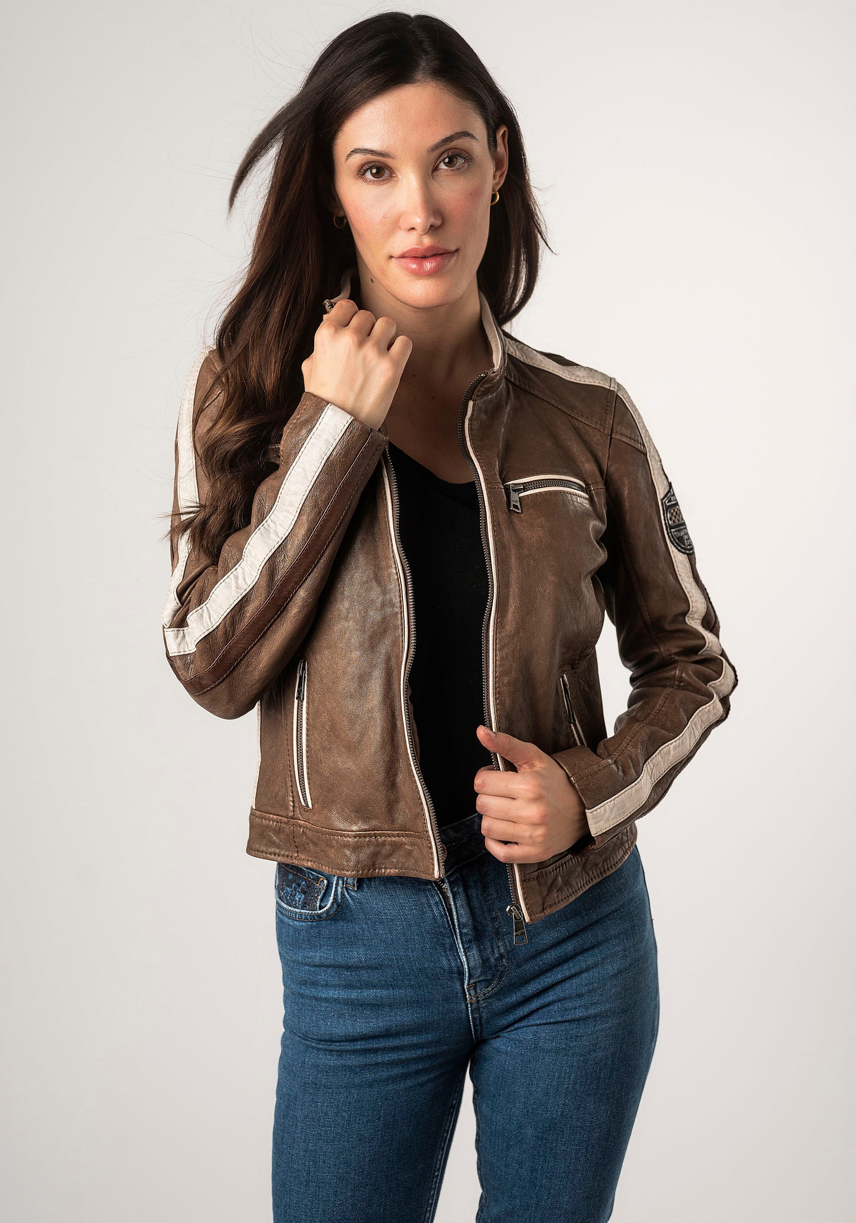 Mauritius Lederjacke »MWHighwalie«, im Racer-Look, mit Patch