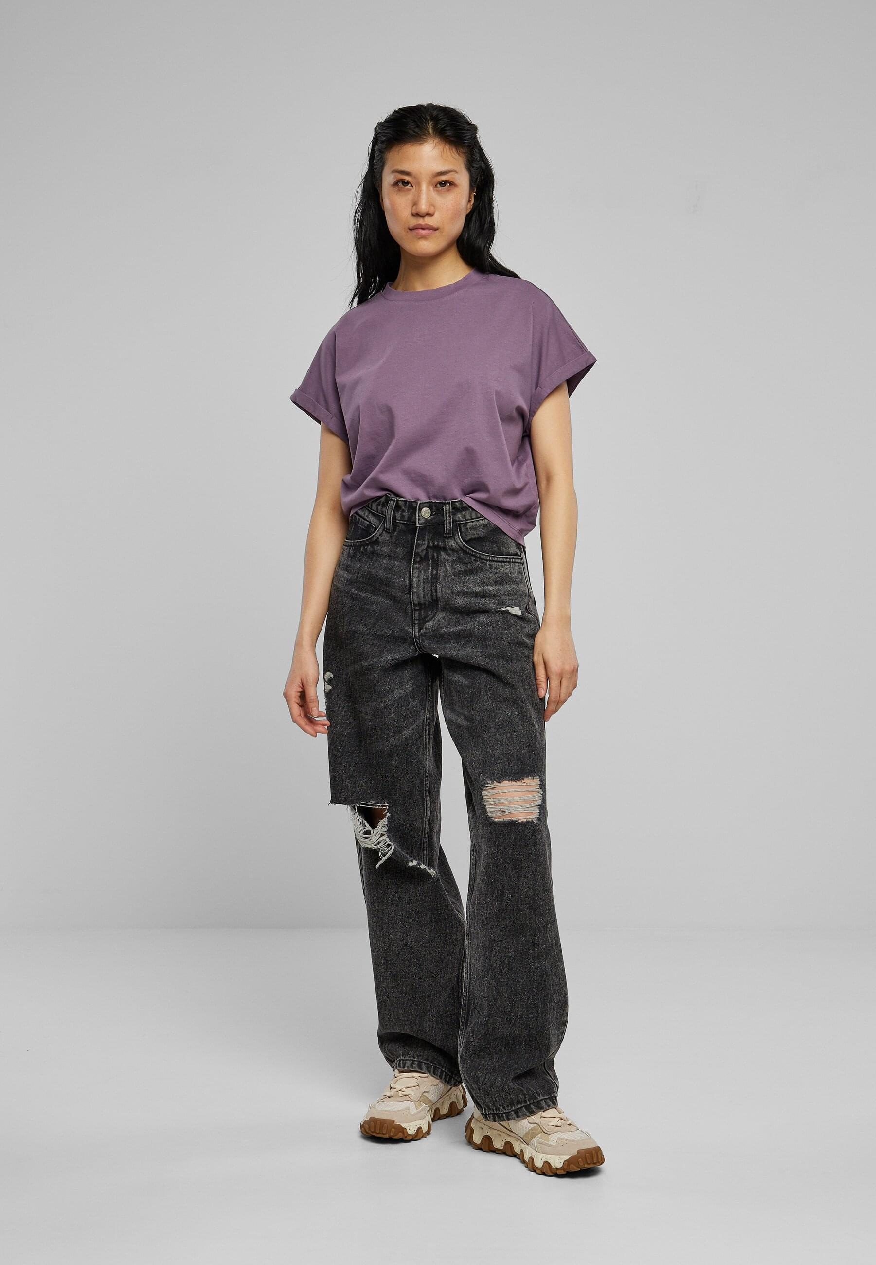 URBAN CLASSICS T-Shirt »Urban Classics Damen Ladies Short Pigment Dye Cut On Sleeve Tee«, (1 tlg.)