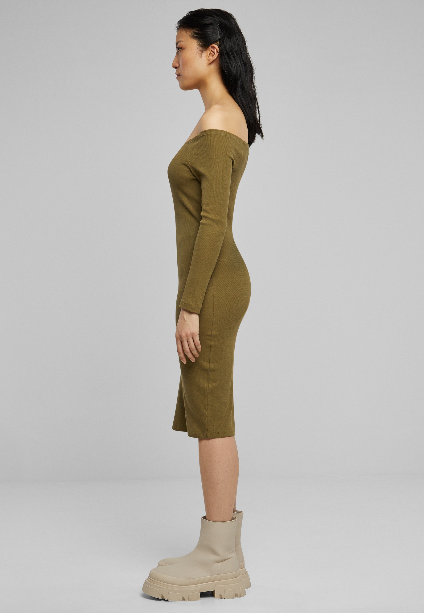 URBAN CLASSICS Shirtkleid »Urban Classics Damen Ladies Off Shoulder Longsleeve Rib Dress« 1 Stk. tlg.