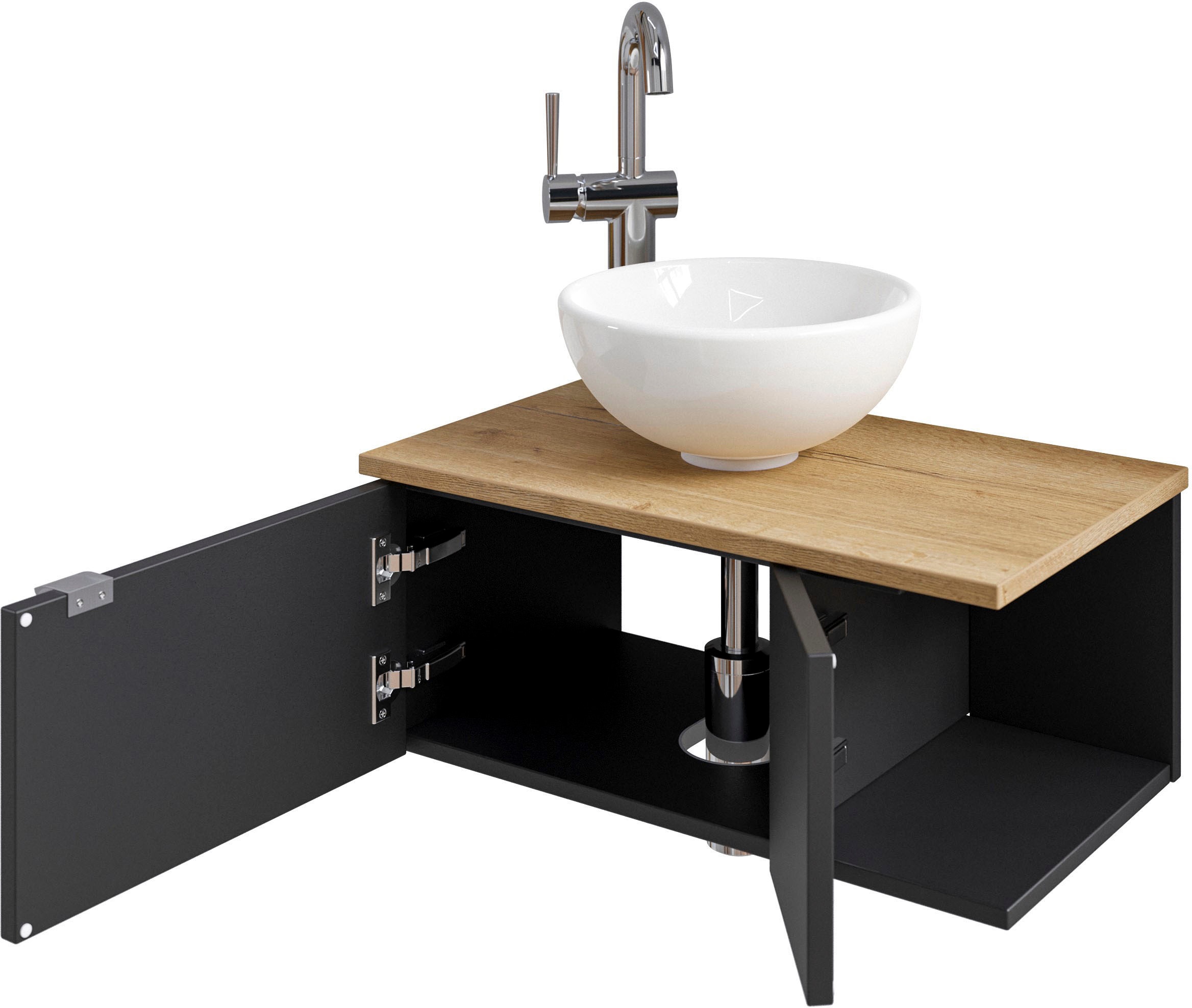 Saphir Waschtisch »Serie 6915 Waschschale mit Unterschrank für Gästebad, Gäste WC«, 61 cm breit, 2 Türen, offenes Fach, kleine Bäder, ohne Armatur