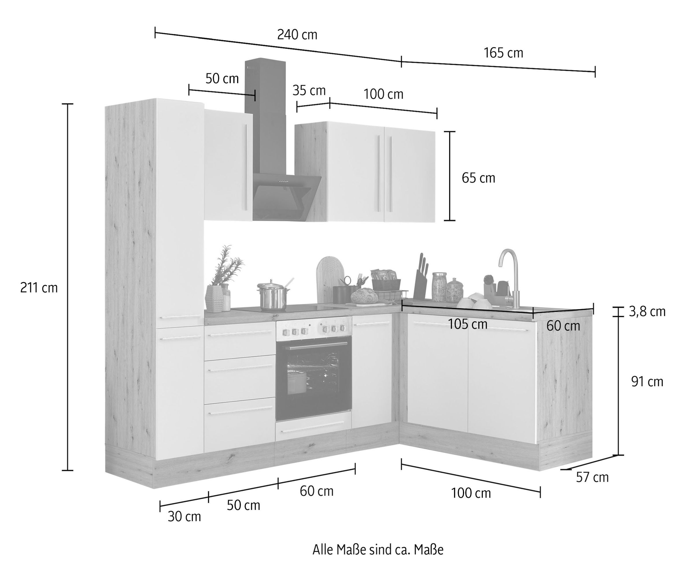 KOCHSTATION Winkelküche »Florida, Stellbreite 240x165 cm«, wahlweise mit E-Geräten, mit Softclose für Türen und Schubkästen
