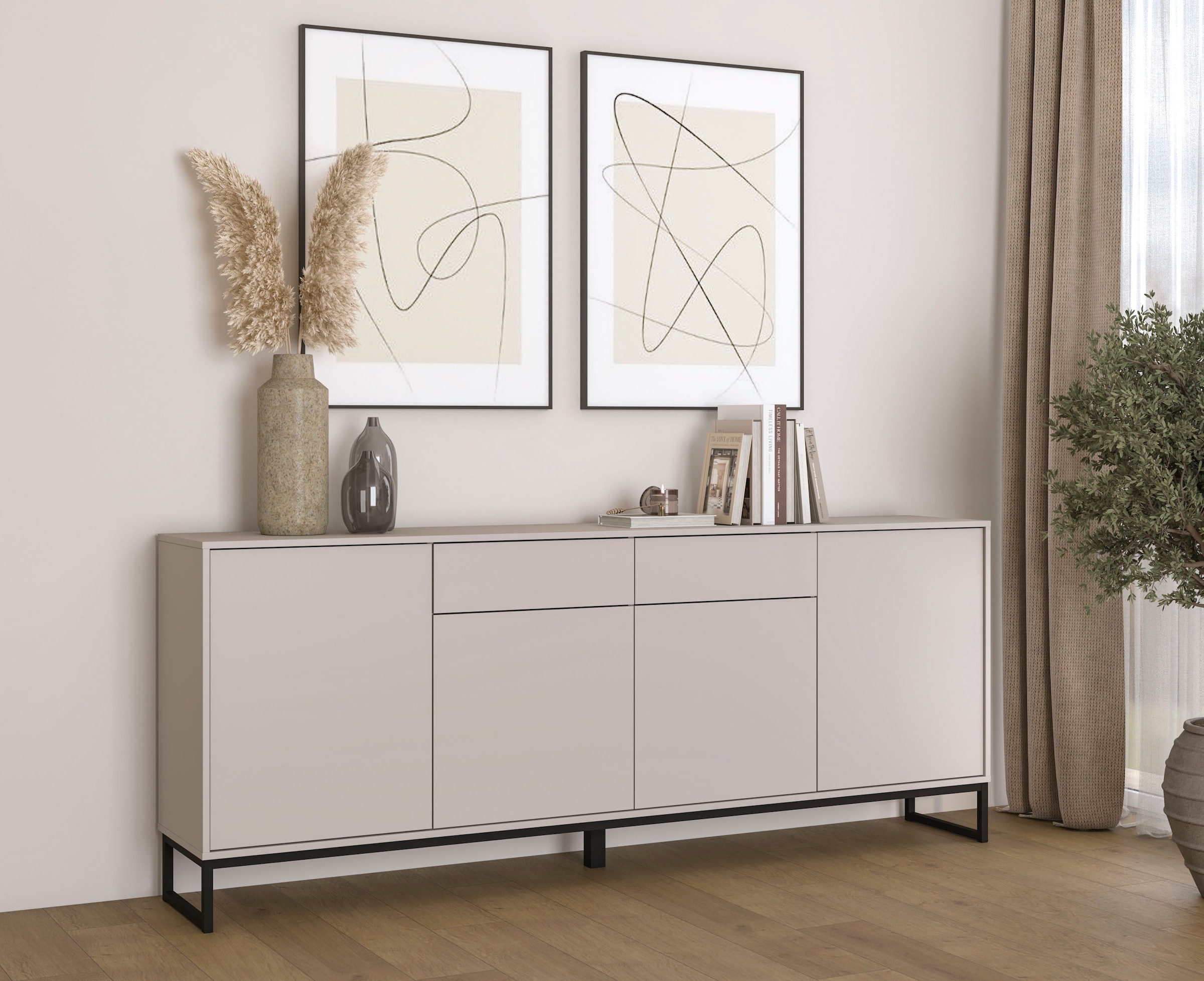 OTTO home Sideboard »Olbia, Breite 208,5 cm, grifflose Kommode 4 Türen/2 Schubkästen.« Schubladenkommode mit viel Stauraum, Einlegeböden verstellbar