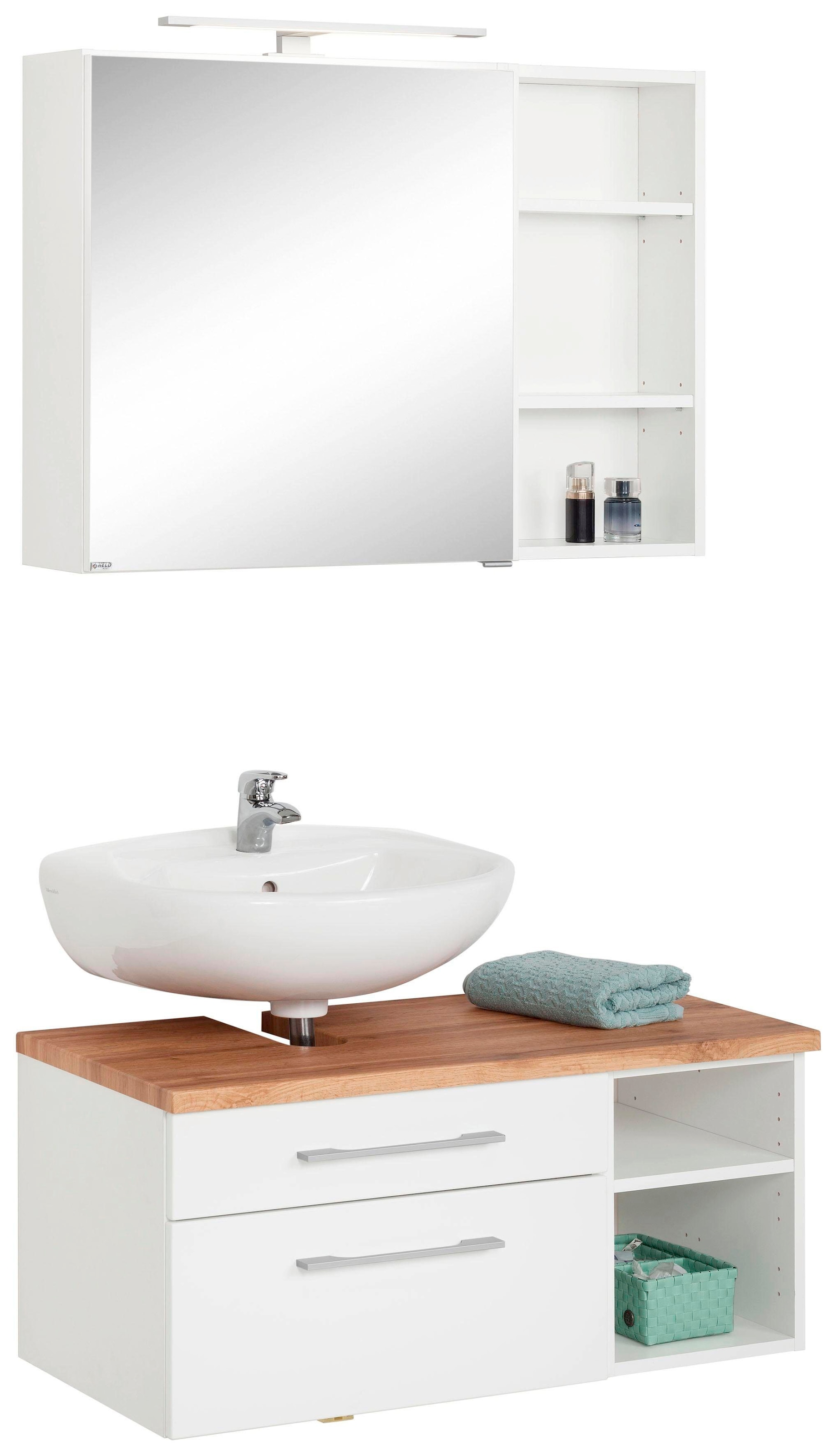welltime Badmöbel-Set "Davos" 3 Stk. tlg. mit LED-Beleuchtung, Hängeschrank günstig online kaufen