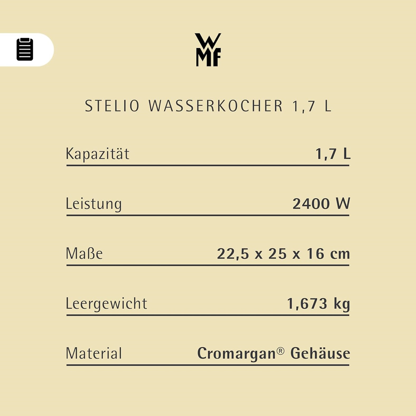 WMF Wasserkocher »Stelio« 1,7 l 2400 W Edelstahl