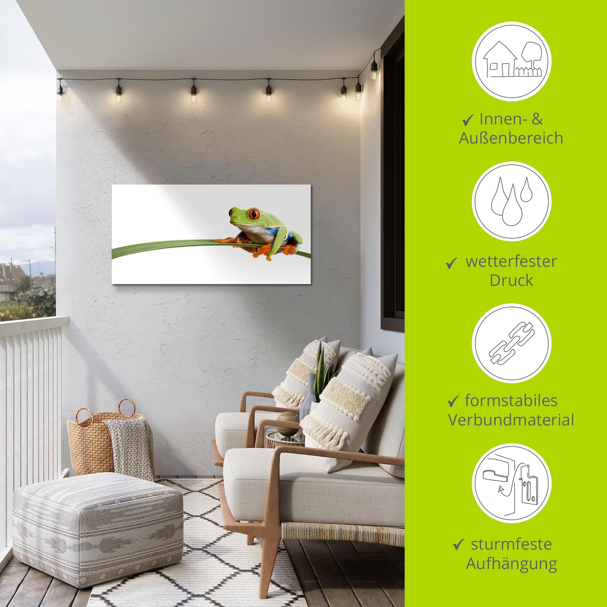 Artland Wandbild »Frosch auf einem Blatt«, Wassertiere, (1 St.), als Alubild, Outdoorbild, Leinwandbild, Poster, Wandaufkleber
