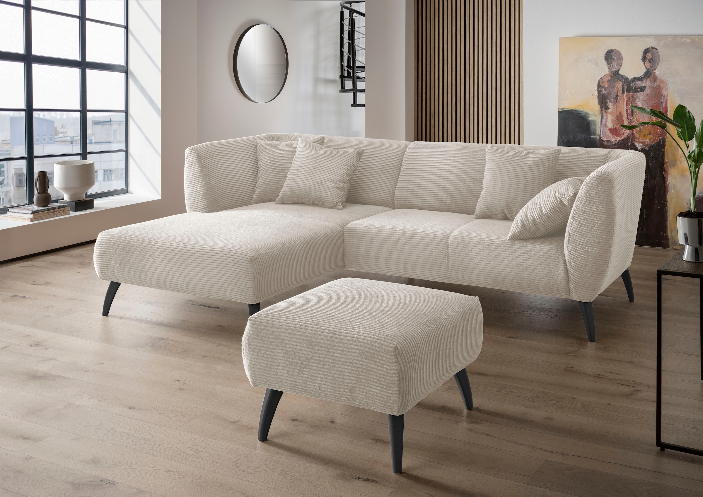 Home affaire Ecksofa "Lazio modern und bequem, schmale Armlehnen, tolle Detailverarbeitung" zwei verschiedene Fußfarben wählbar