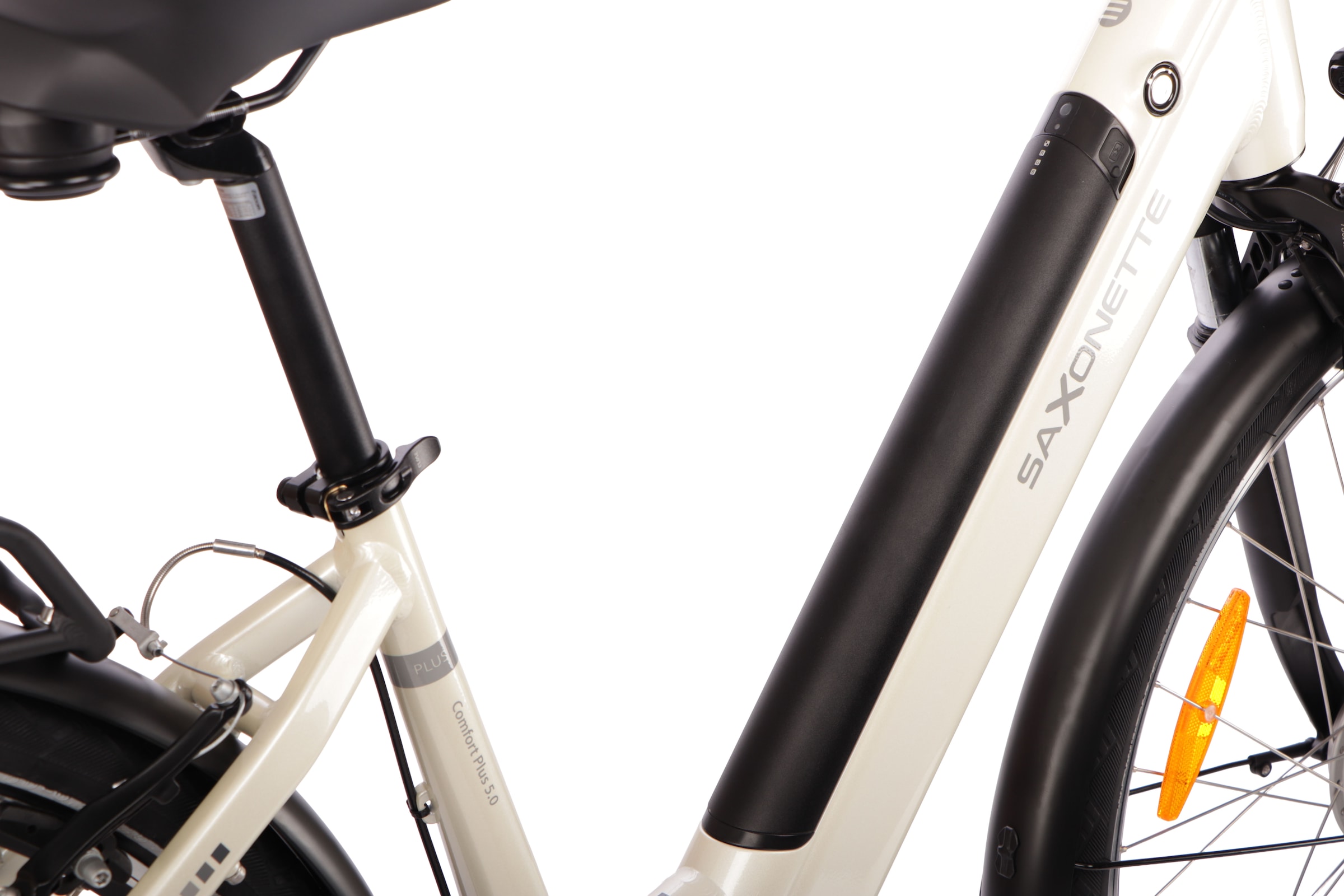 SAXONETTE E-Bike »SAXONETTE Comfort Plus 5.0 E-Bike Damen 28 Zoll«, 7 Gang, Shimano, Nexus 7 Gänge, Frontmotor 250 W, (Packung), (mit integr. Akku), Elektrofahrrad für Alltag und Einkauf