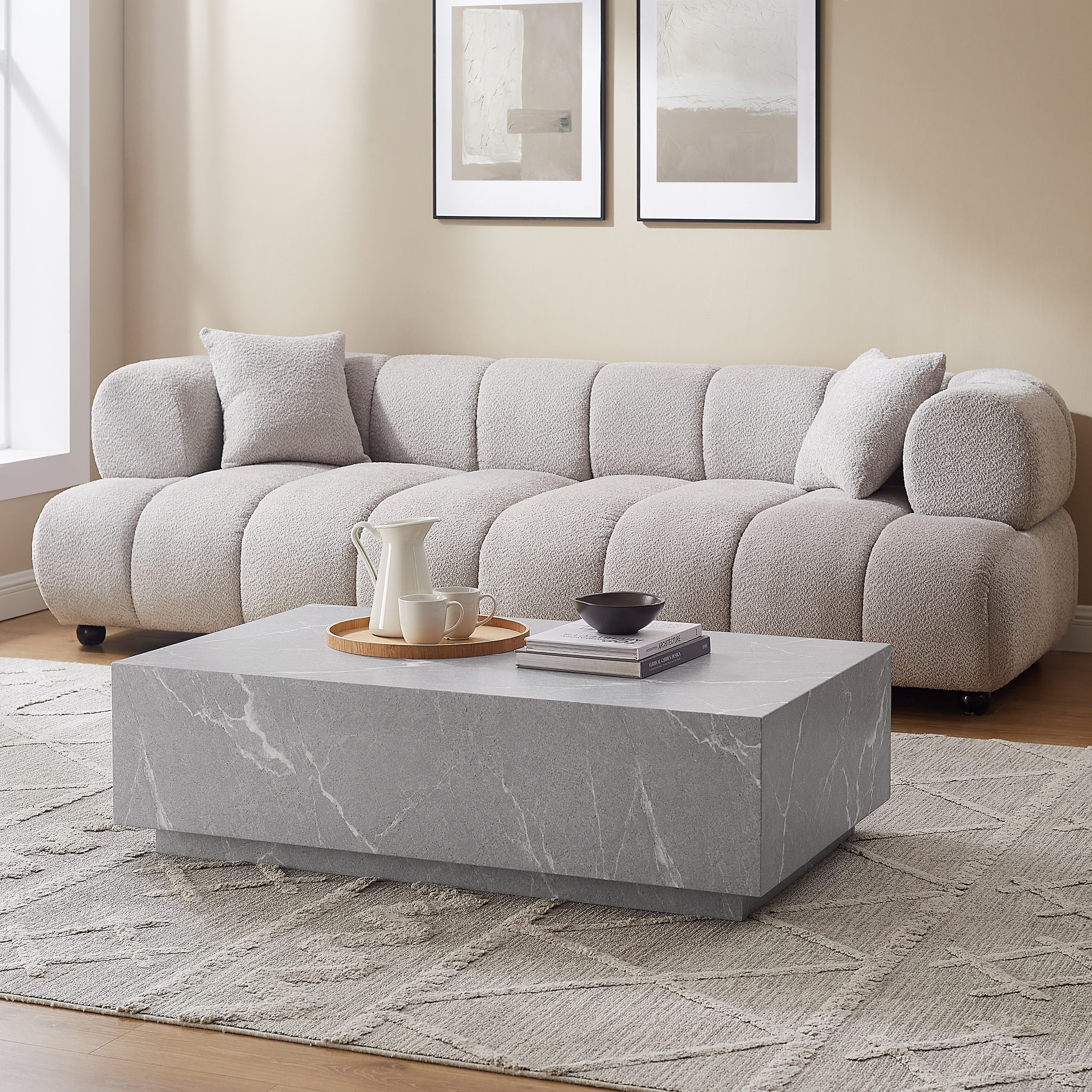 SalesFever Couchtisch, in Travertin- oder Marmoroptik; Breite/Tiefe 120/75 cm