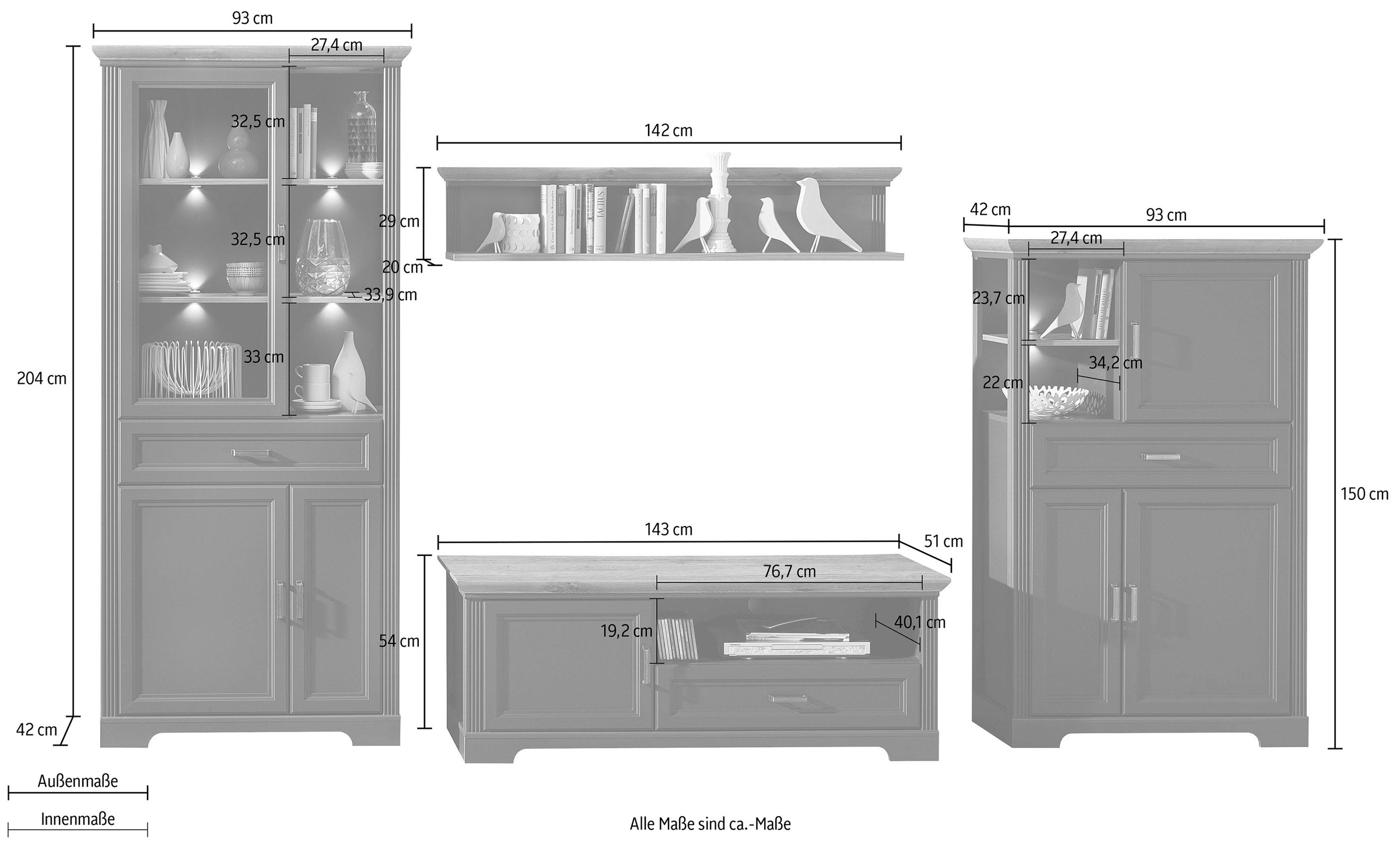 Innostyle Wohnwand "Jasmin" Set, 4 Stk. tlg. günstig online kaufen