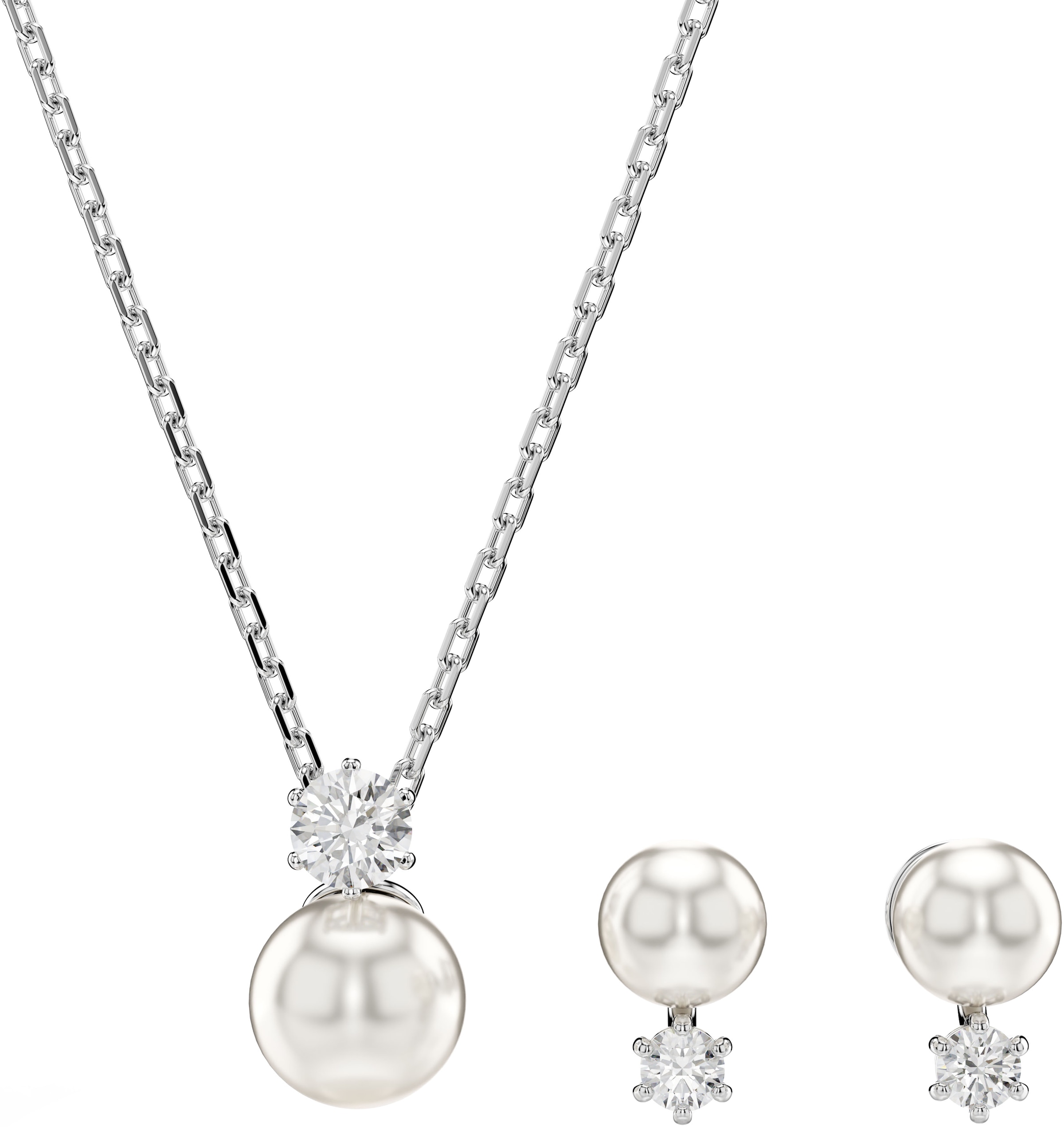 Ohrring und Ketten Set SWAROVSKI "Schmuckset Multipack Schmuck Geschenk Matrix", weiß (metallfarben, kristallweiß, weiß, kristallweiß), Schmuck_Sets,