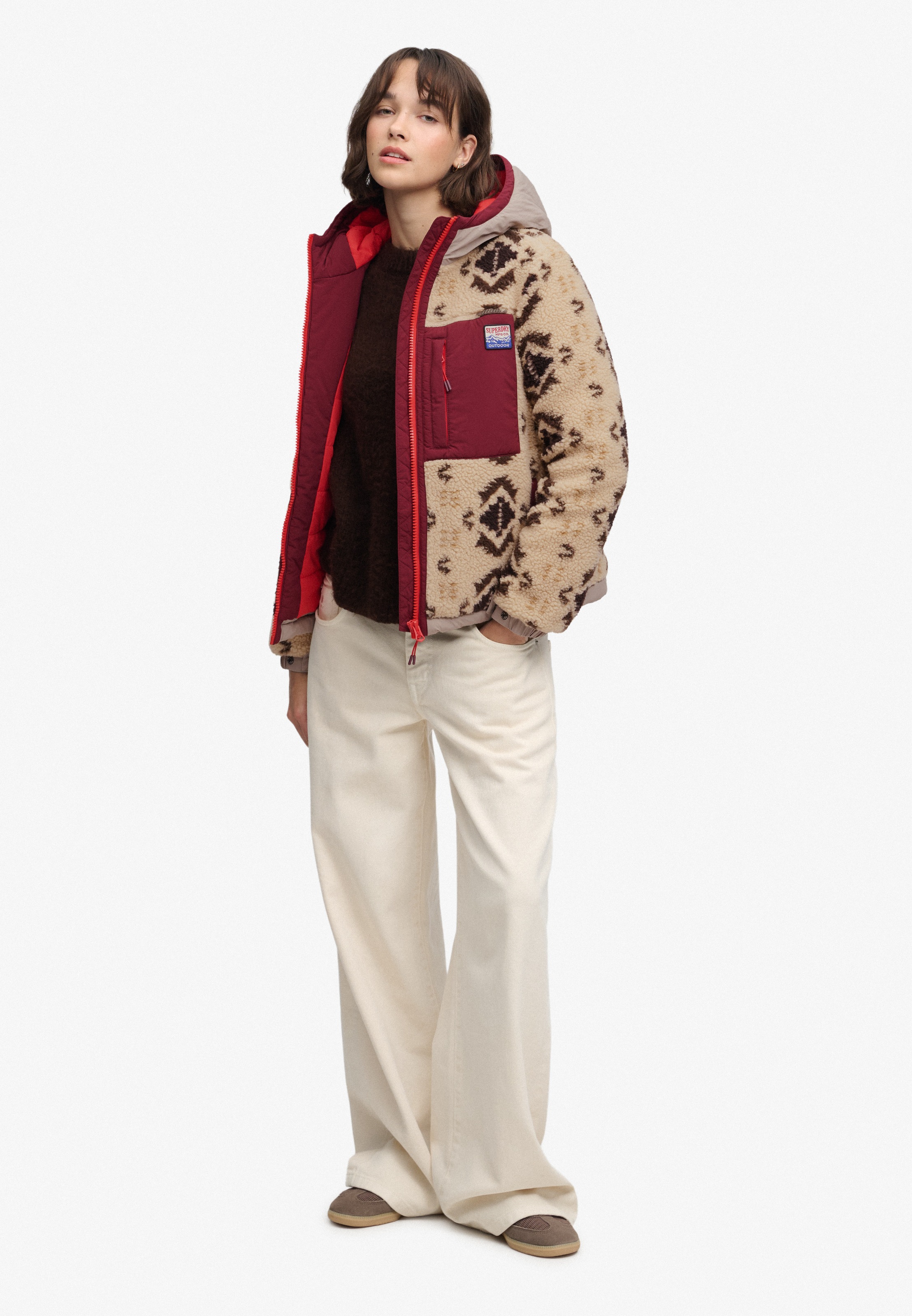 Superdry Fleecejacke »SHERPA JAQUARD FLEECE HYBRID« mit Kapuze Kunstfaser, relaxed fit