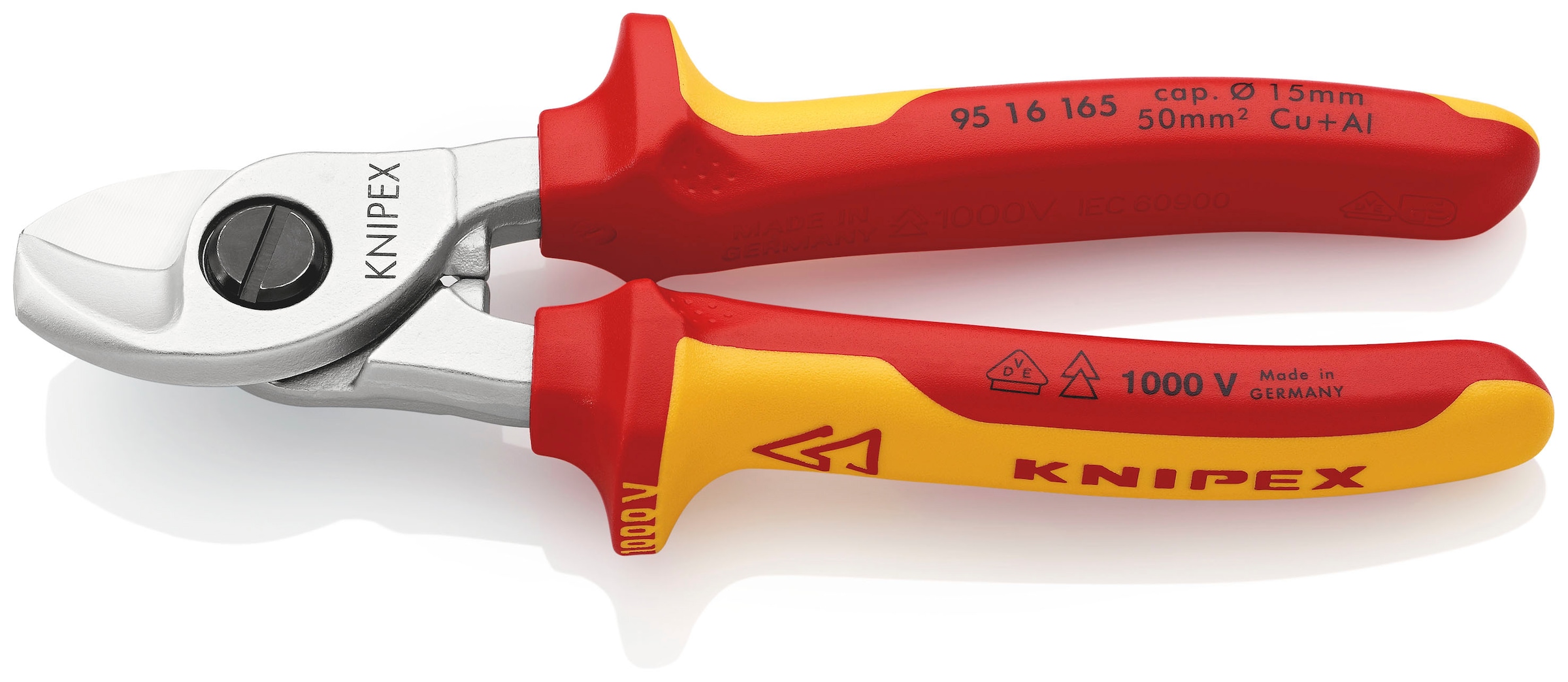 Knipex Elektrikerschere "95 16 165 Kabelschere", verchromt, isoliert mit Mehrkomponenten-Hüllen, VDE-geprüft 165 mm