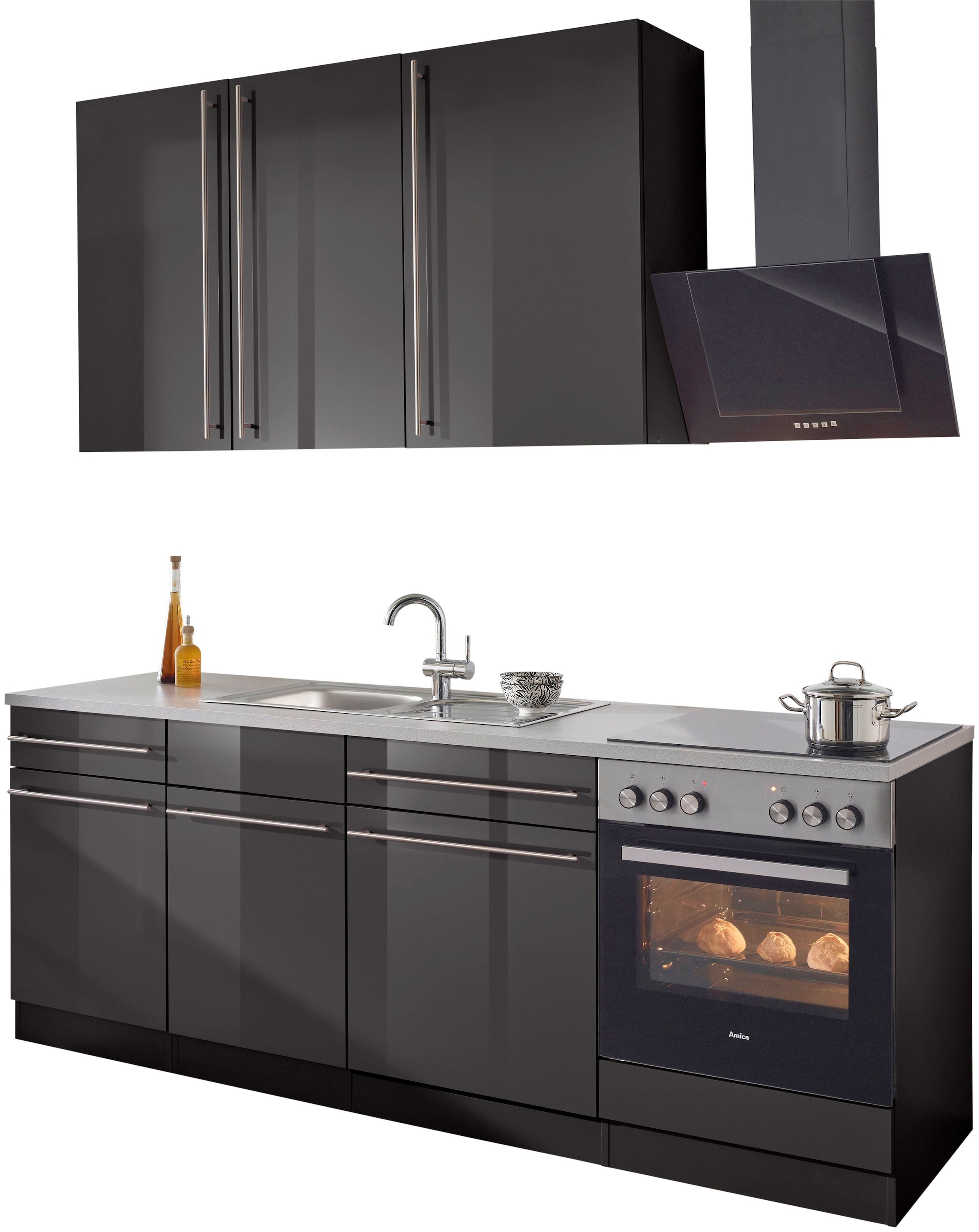 wiho Küchen Küchenzeile "Chicago, TOPSELLER" mit E-Geräten, Breite 220 cm günstig online kaufen