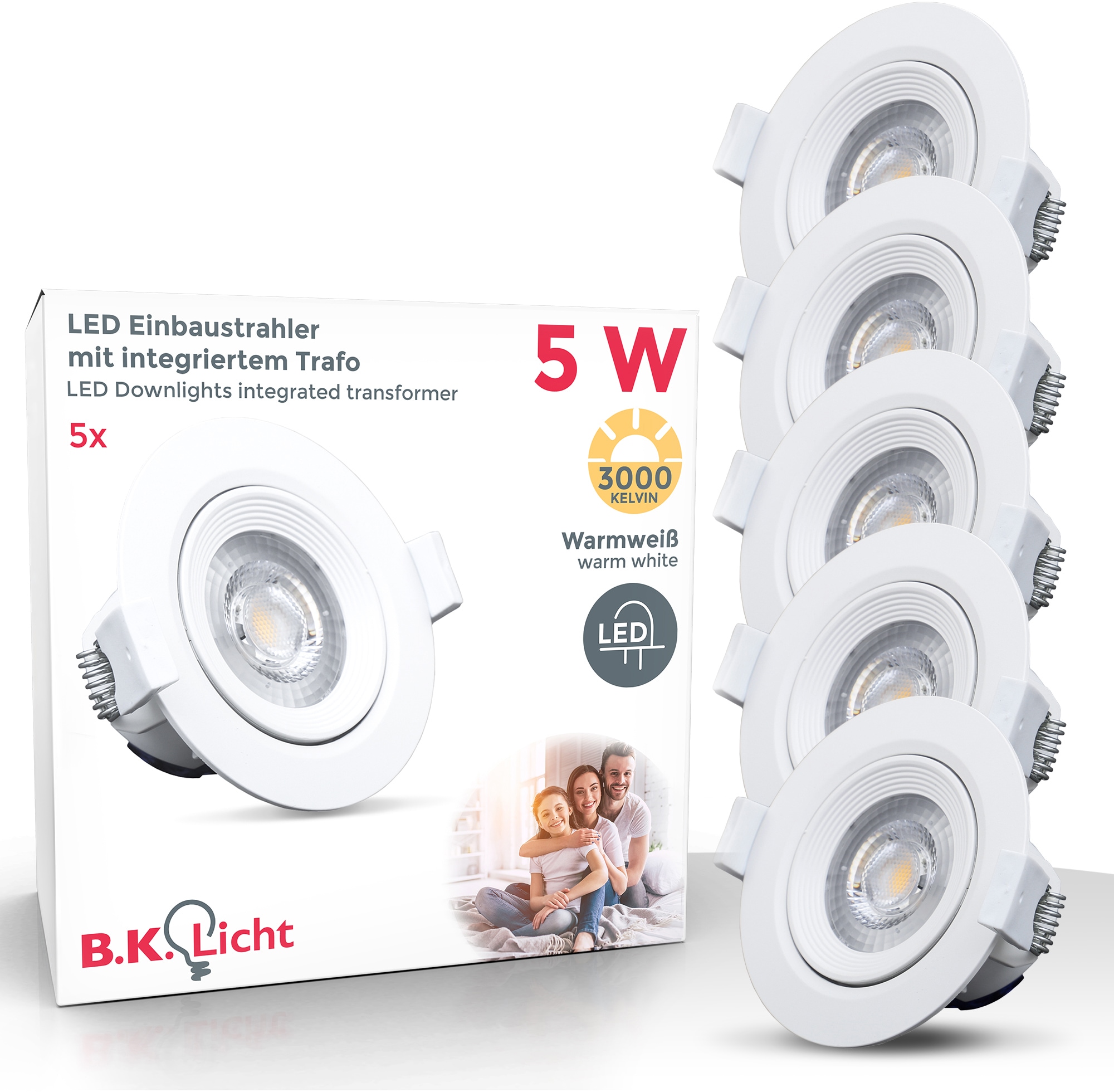 B.K.Licht LED Einbaustrahler, 5 BAUR LED Deckenleuchte, flach, 5W inkl. | 90mm flammig-flammig, Spots, 350lm »Alcor«, Einbauleuchte