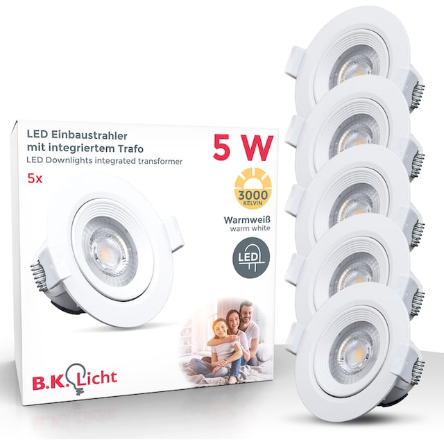 B.K.Licht LED Einbauleuchte »Alcor«, LED 5 flach, Deckenleuchte, Spots, 5W 90mm flammig-flammig, inkl. BAUR 350lm Einbaustrahler, 