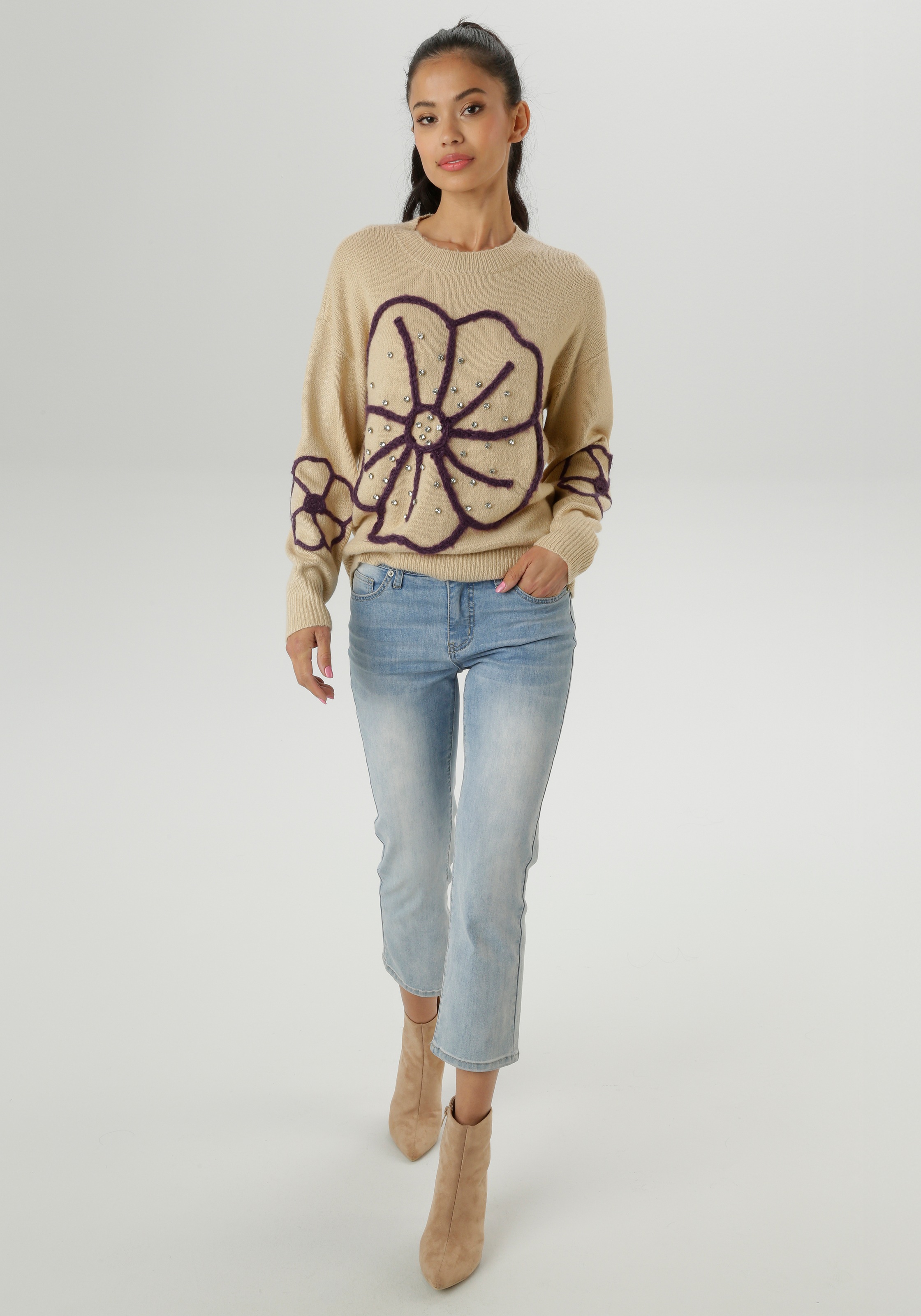 Aniston SELECTED Strickpullover, vorne mit funkelnden Glitzersteinen verziert - NEUE KOLLEKTION