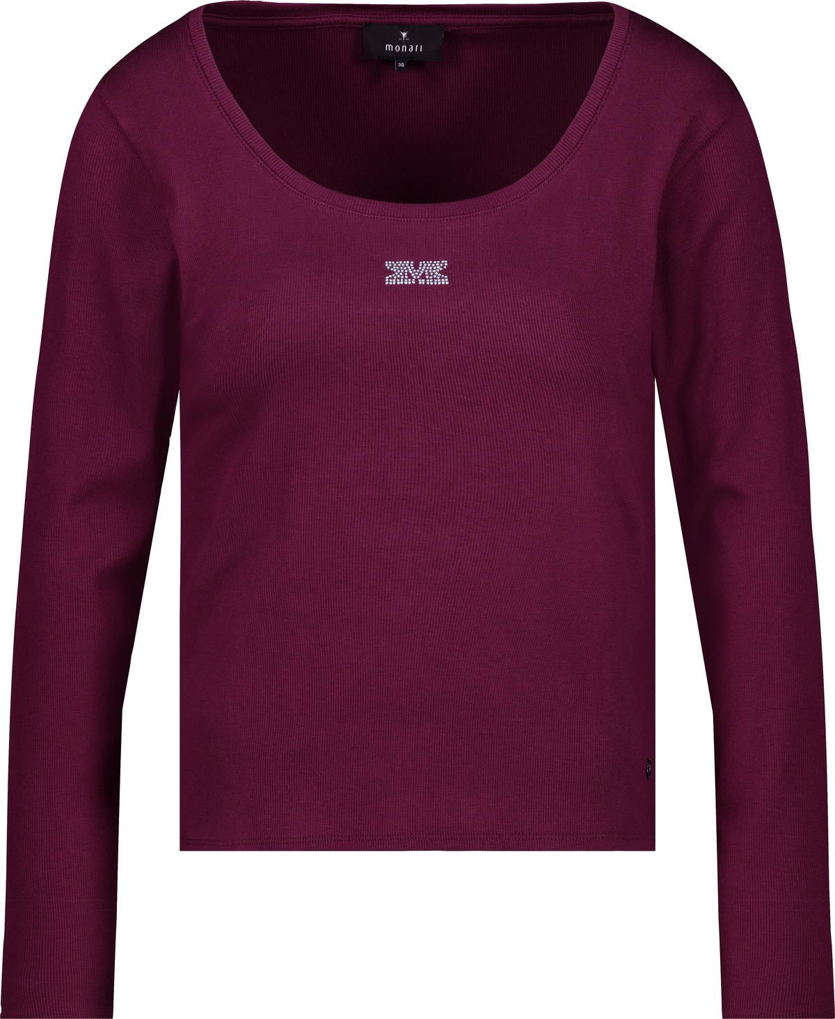 Monari Langarmshirt »Shirt Rippe Schmuck«, Mit weitem Rundhalsausschnitt