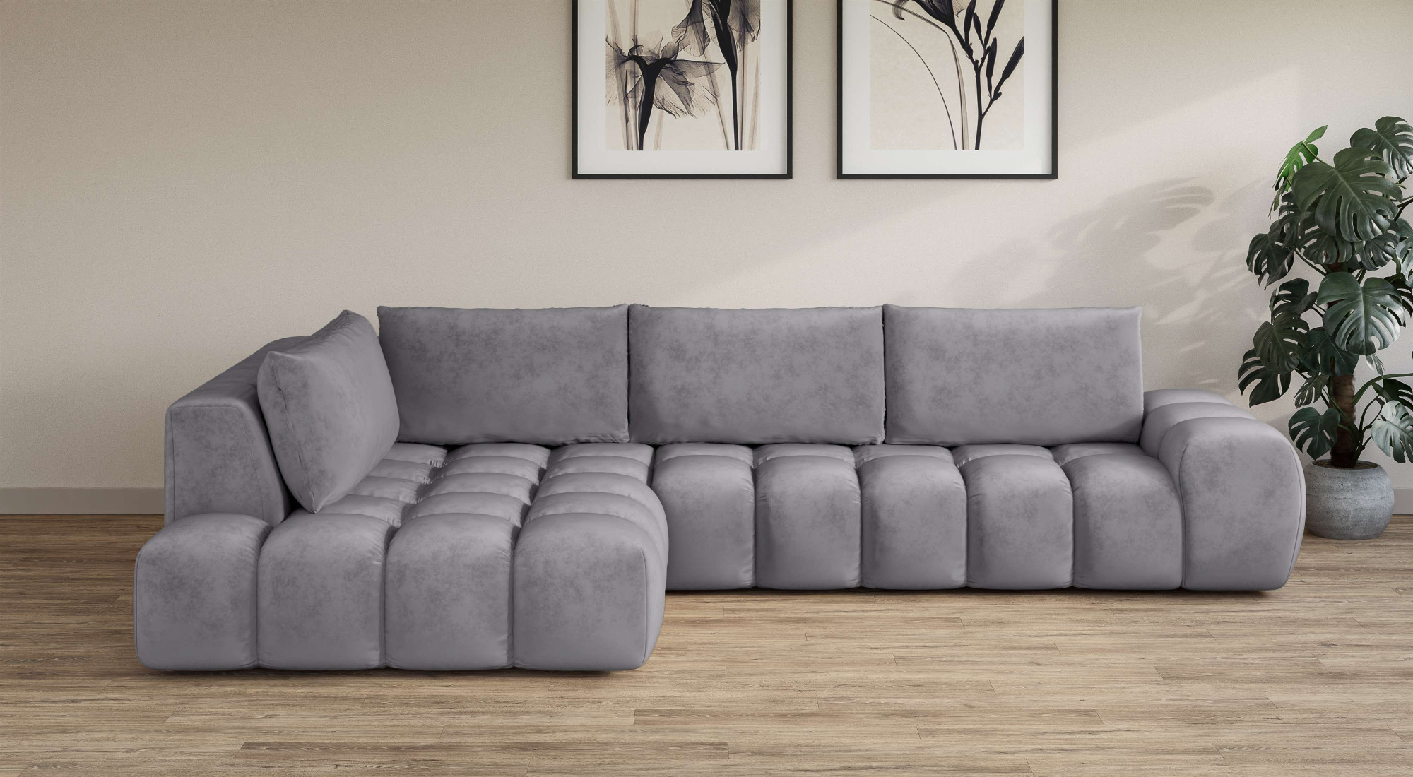 OTTO home Ecksofa "AZITA L-Form, XL 296 cm - Designsofa in Bubble-Optik" lose Rückenkissen, traumhafte Steppung
