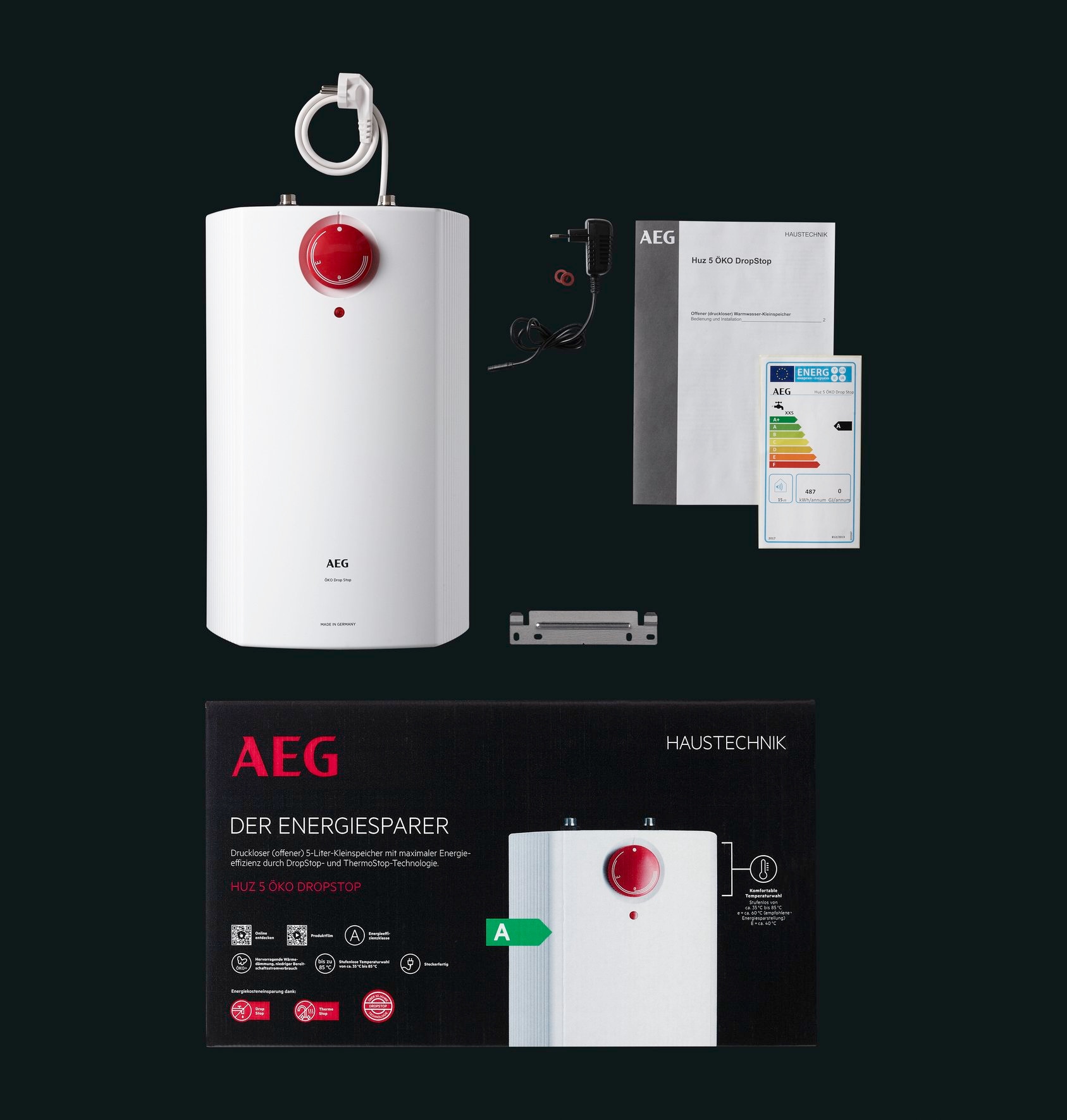 AEG Haustechnik Kleinspeicher »Huz 5 ÖKO DropStop, Untertischboiler 5 Liter«, Niederdruck, mit Thermostop, mit Stecker