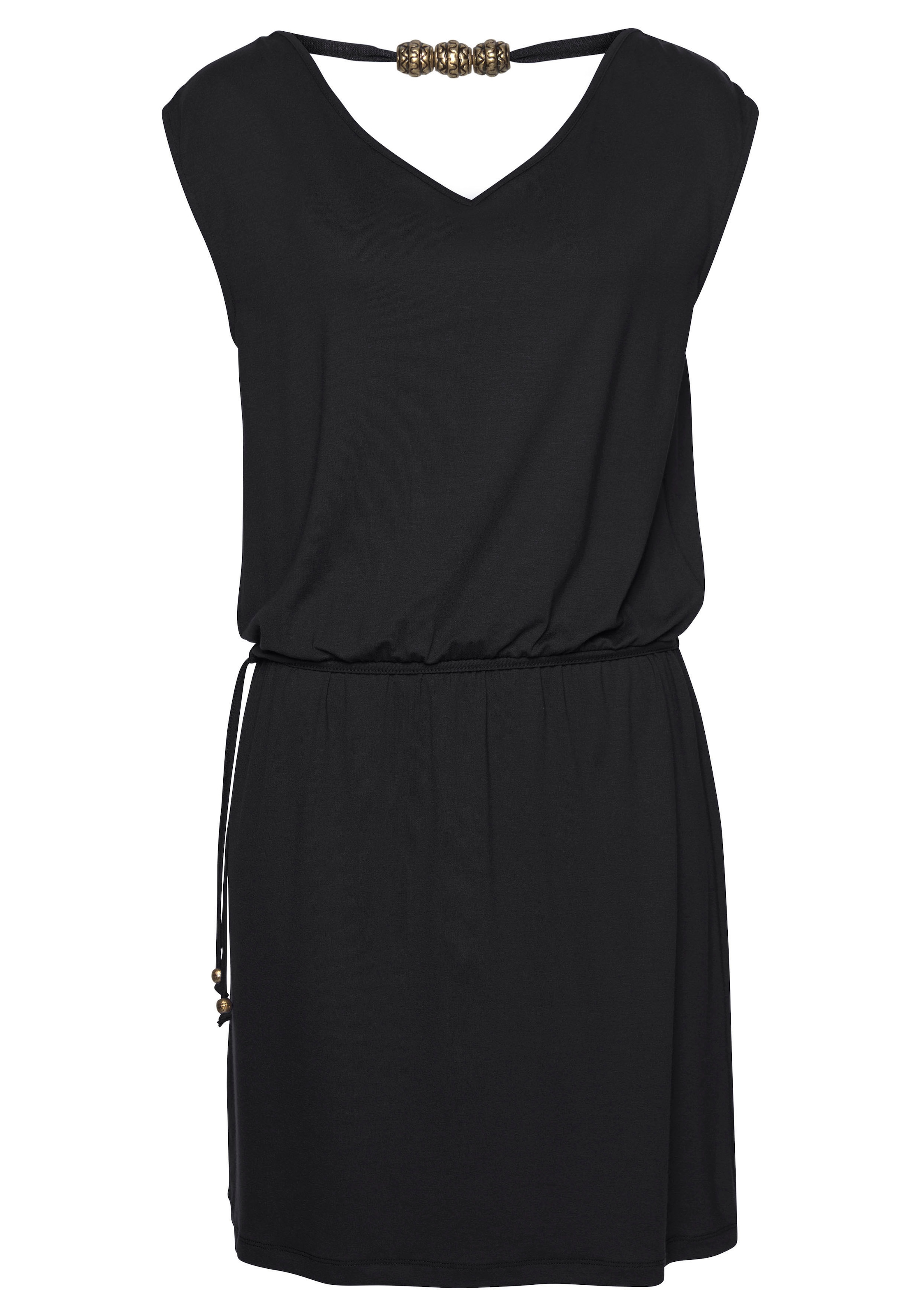 LASCANA Jerseykleid, mit Zierband am Rücken, kurzes Sommerkleid, Strandkleid, Basic