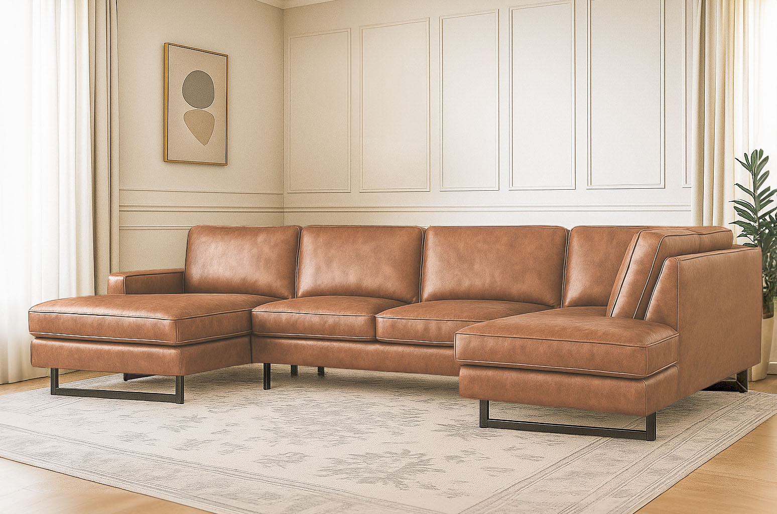 OTTO home Wohnlandschaft "Pinto, 350 cm, U-Form, XXL, mit Ottomanen" Cord, Chenille, Lederoptik, mit Keder, Metallfüße, Wellenunterfederung