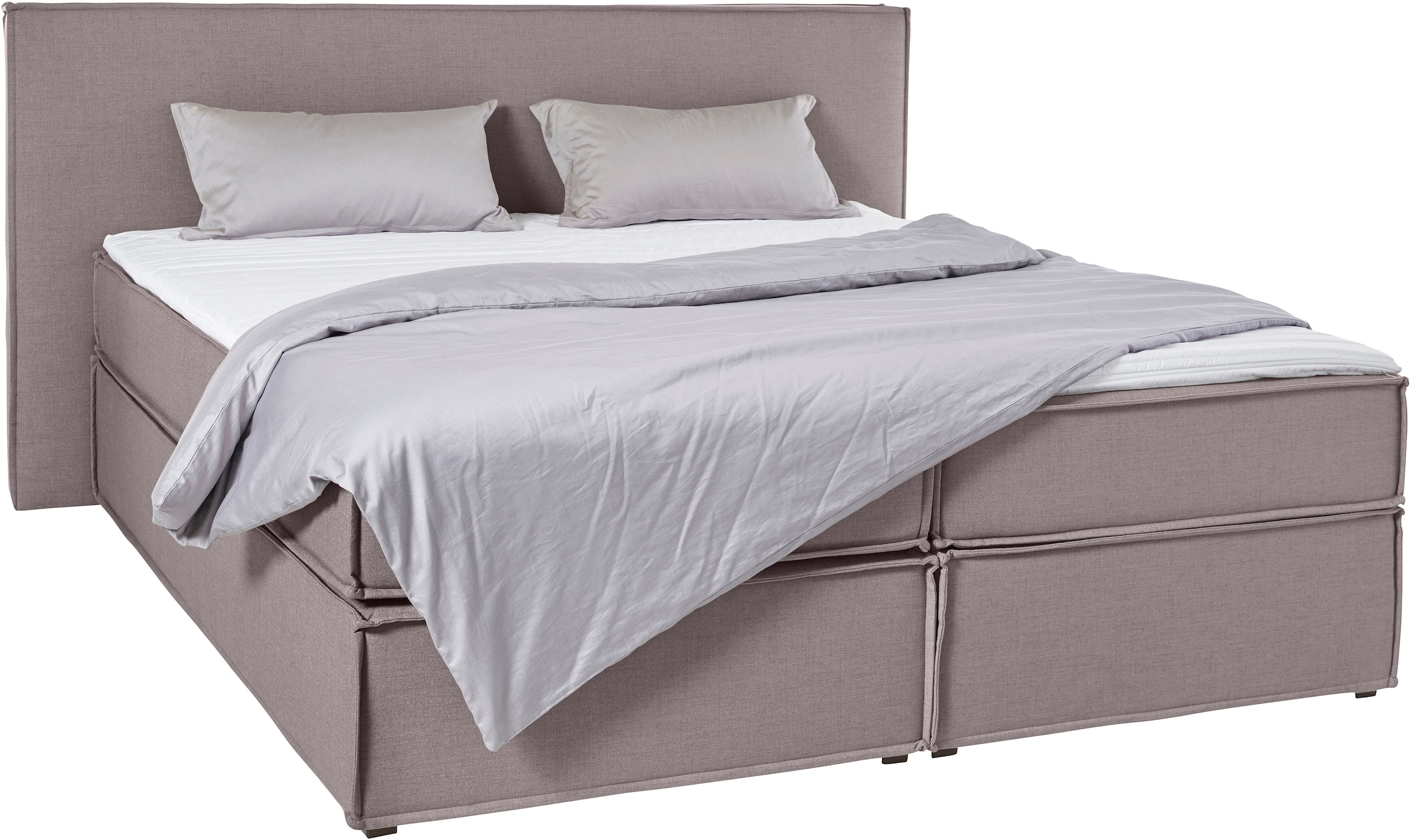 Boxspringbett "Yuma", grau (hellgrau), B:213cm L:213cm, 100% Polyester, LEGER HOME BY LENA GERCKE, Komplettbetten, Boxspringbett, incl. Topper, in 4 Breiten, 3 Matratzenarten und je 2 Härtegraden