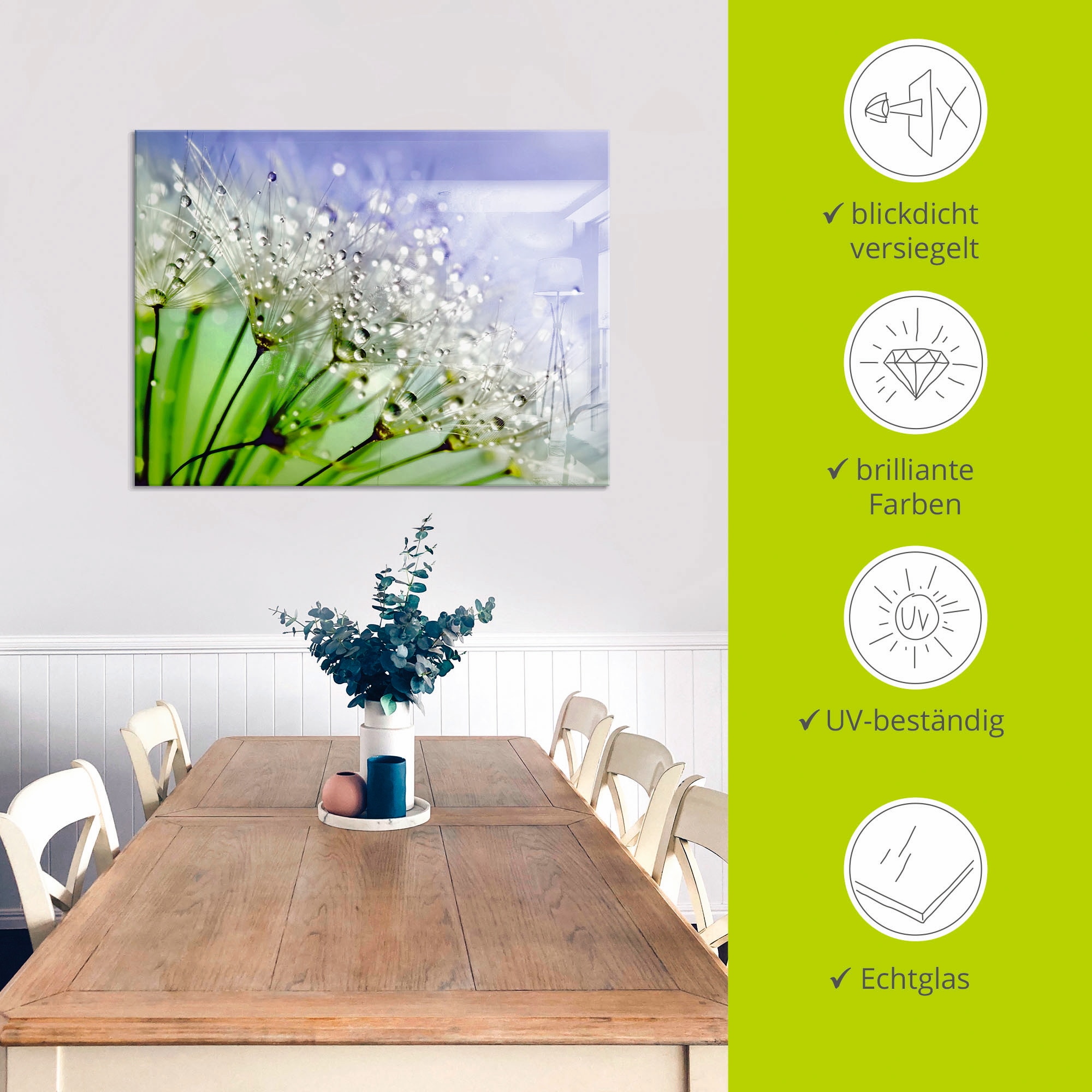 Artland Glasbild »Glitzernde Pusteblume«, Blumen, (1 St.), in verschiedenen Größen