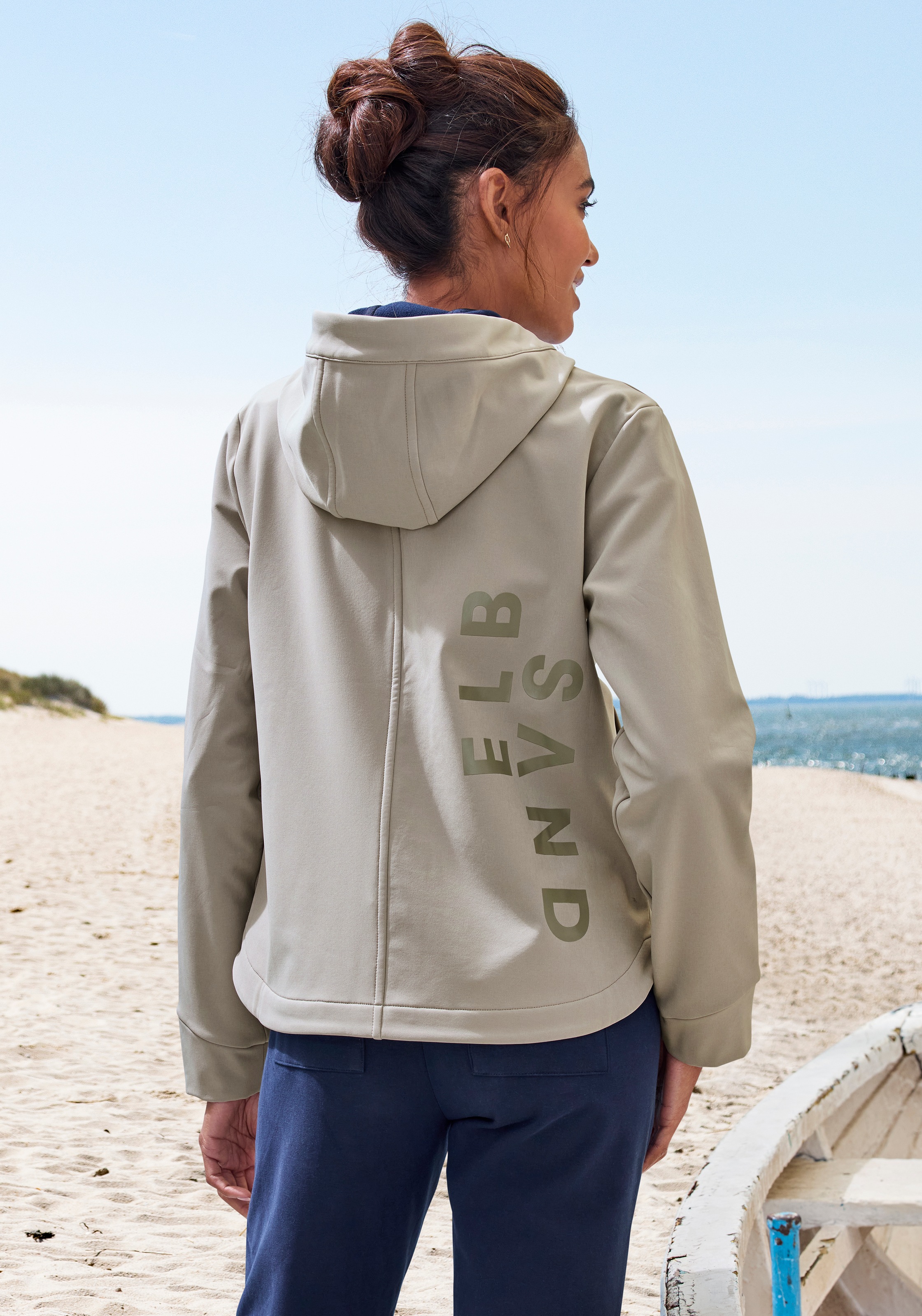 Softshelljacke ELBSAND, Damen, Gr. XL/42, khaki, Web, Obermaterial: 85% Polyester, 15% Elasthan. Futter: 100% Polyester, hüftlang, Jacken Softshelljacke, mit verstellbarer Kapuze 2