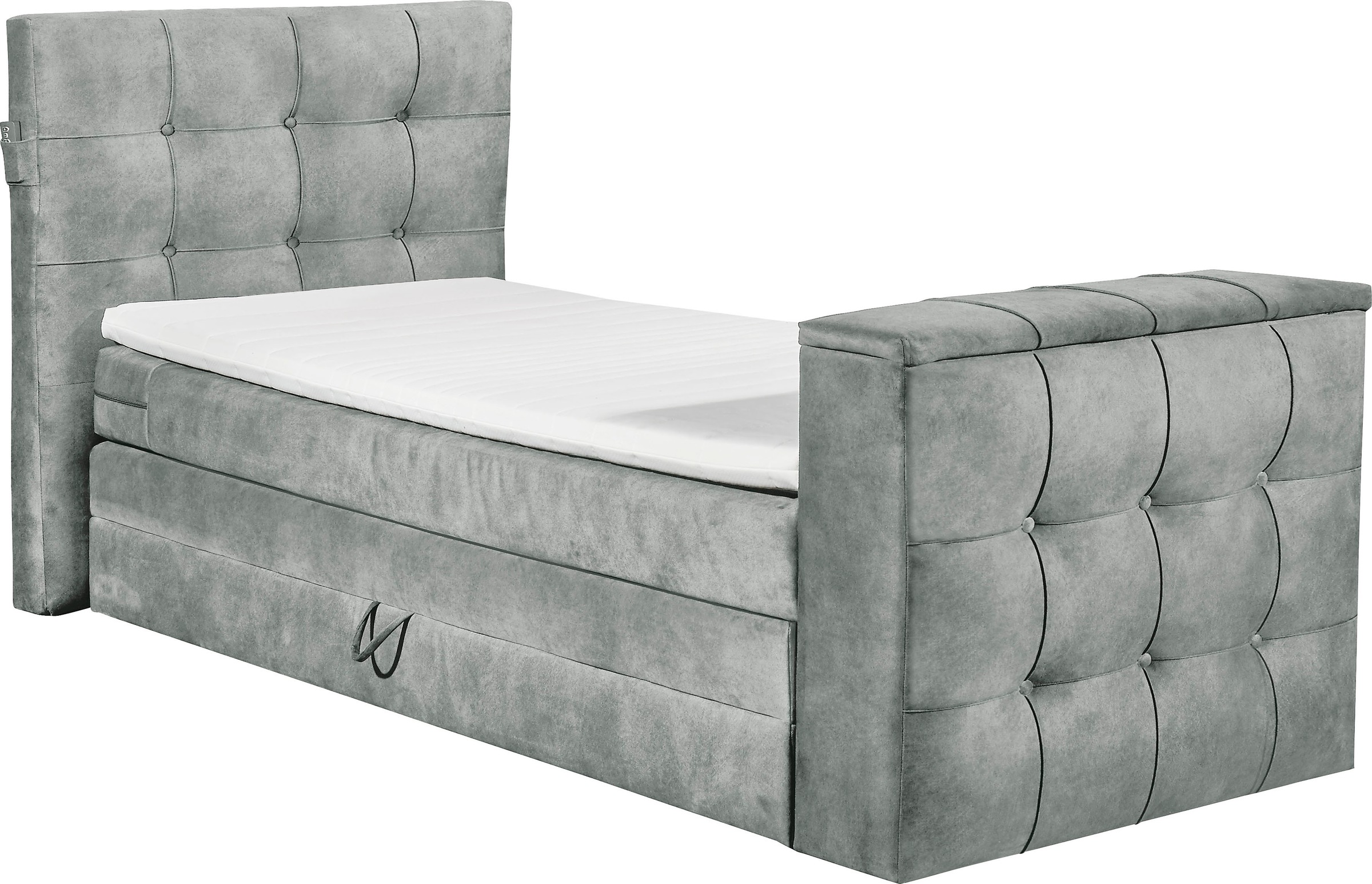 Boxspringbett, B:134cm L:243cm, grau, SET ONE BY MUSTERRING, Komplettbetten, "Richmond", versenkbarer TV- Halterung mit Fernbedienung