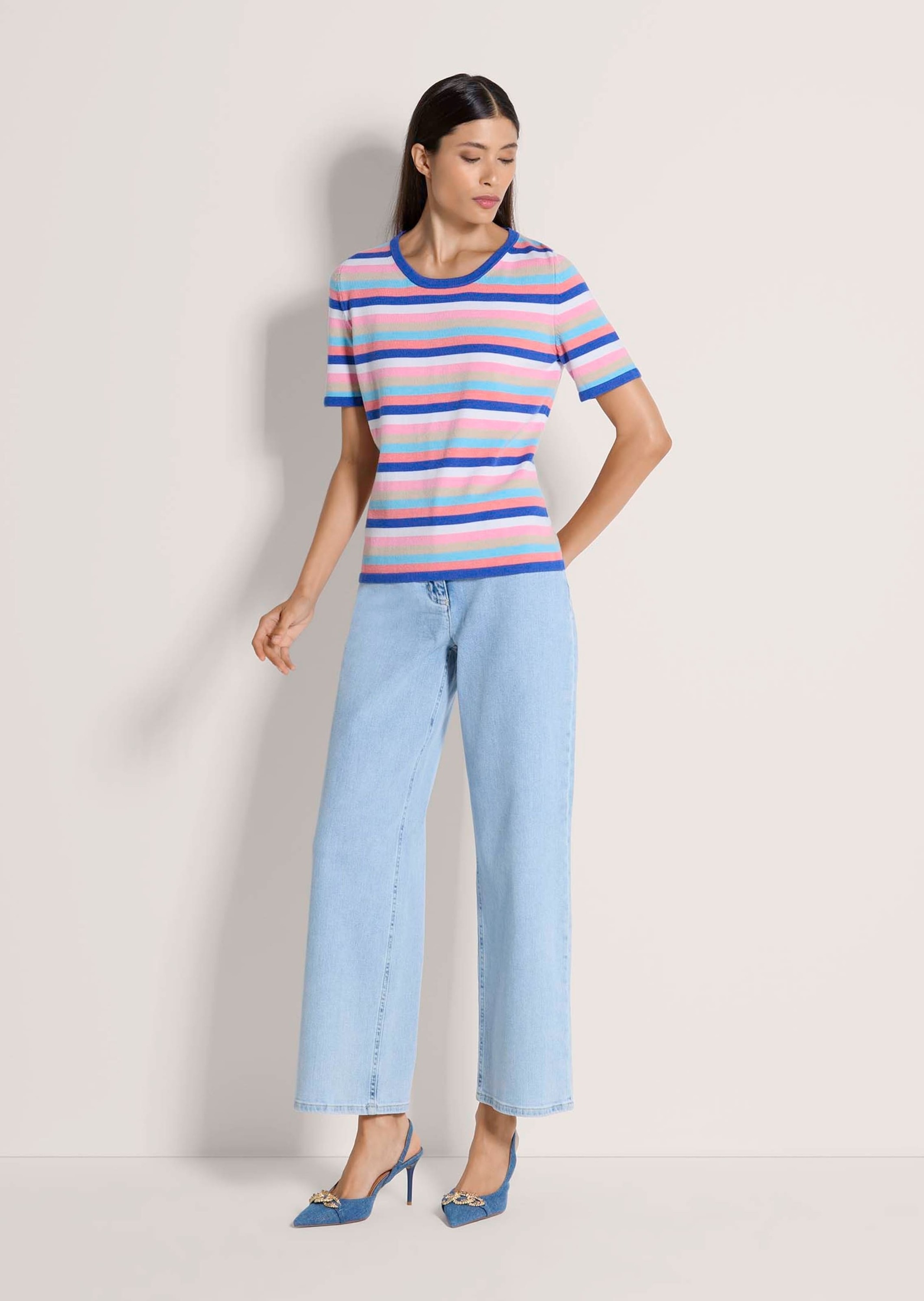 MADELEINE Longpullover "Glattstrickpullover Viskosepullover mit Streifen-Mu günstig online kaufen