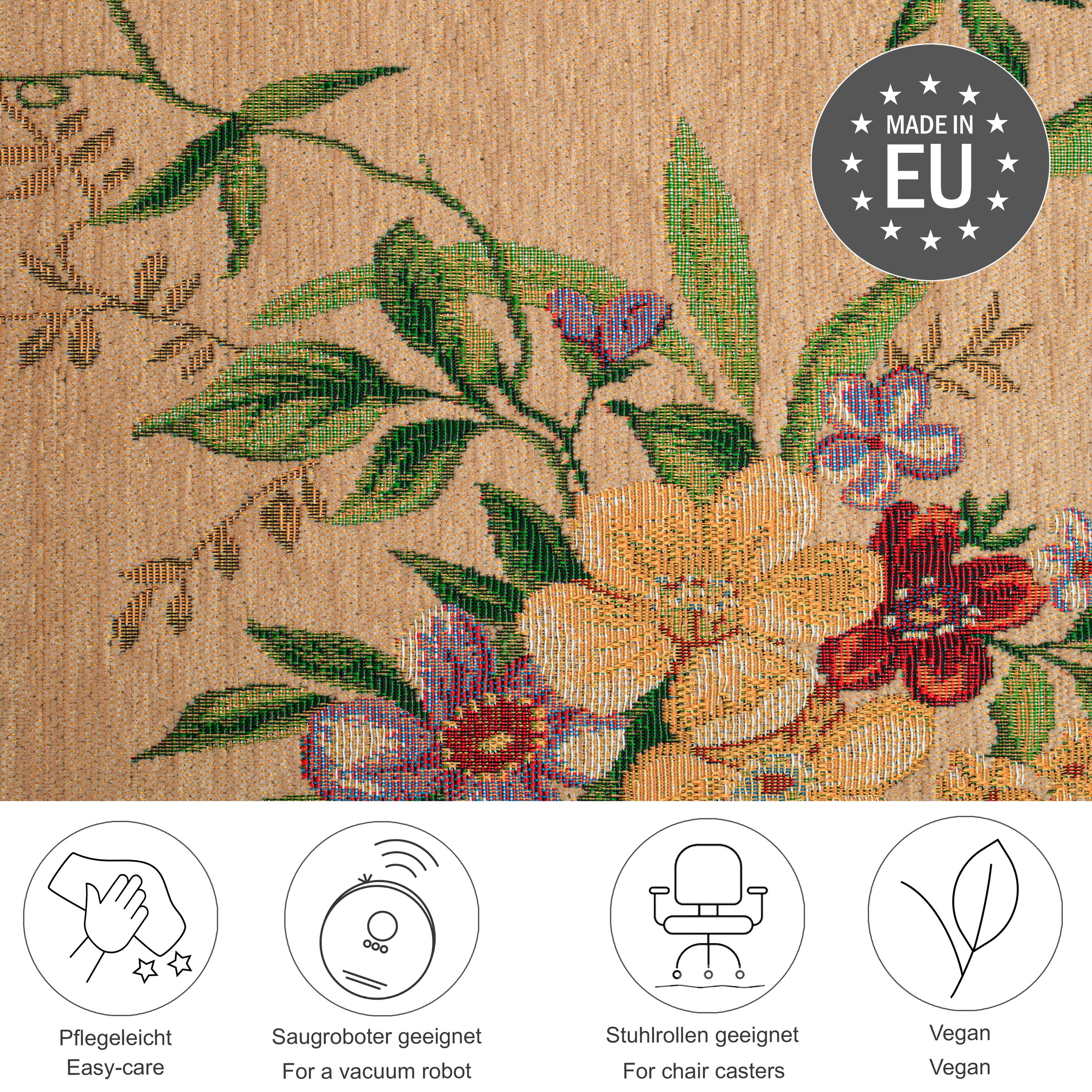 THEKO Teppich "Flomi Sagrini" rechteckig 4 mm Höhe Flachgewebe, Pastell-Farben, Blumen Design, mit Bordüre