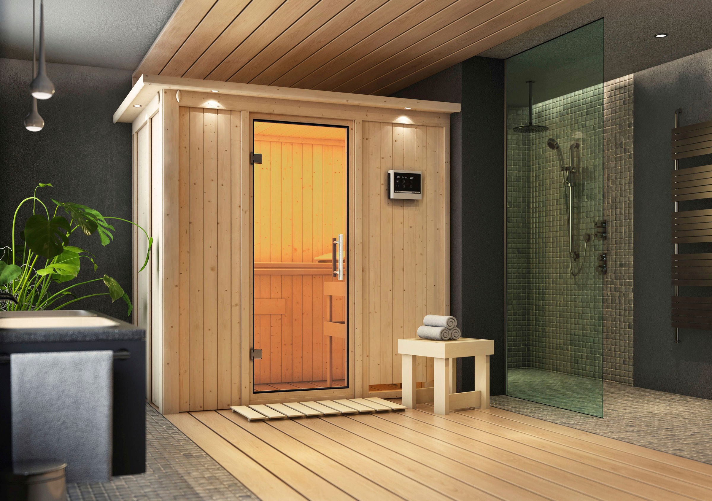 Karibu Sauna »Vada« Set,  Ofen 9 KW externe Strg easy