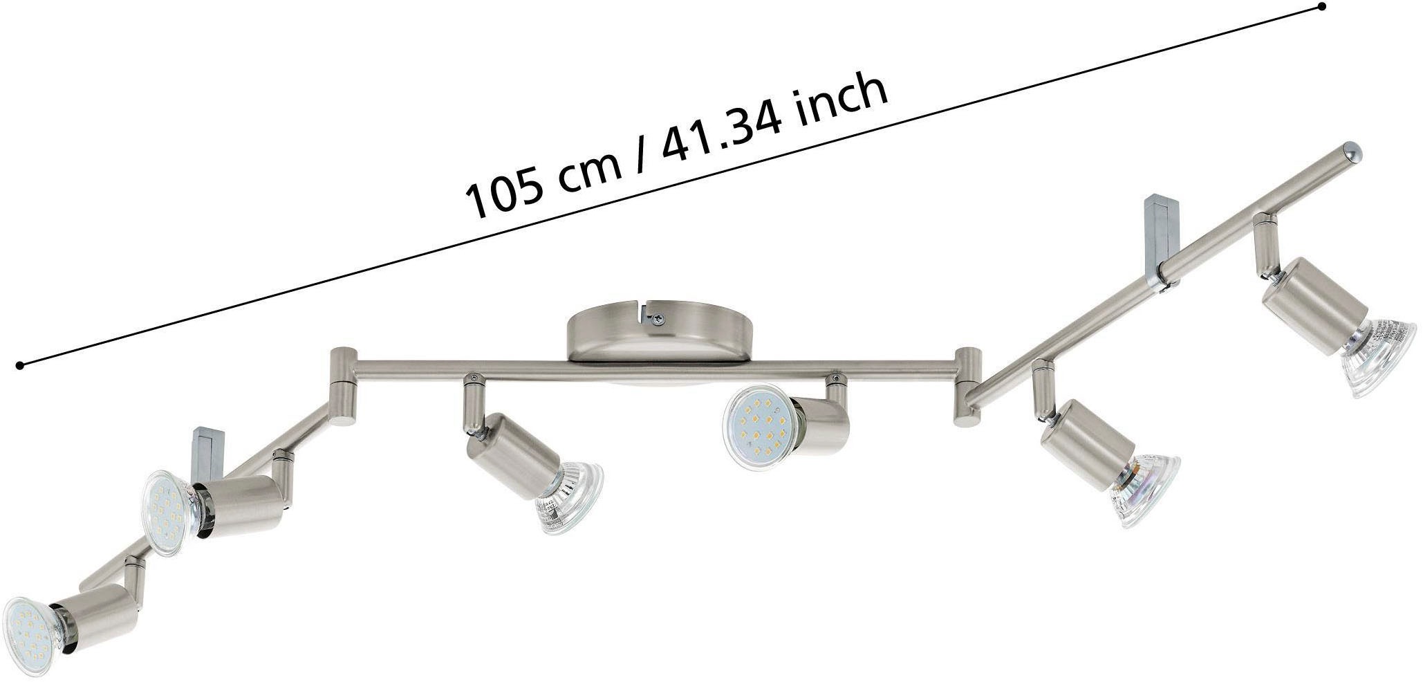 EGLO Deckenleuchte »Buzz-LED Deckenlampe, Wohnzimmerlampe aus Metall, Küchenlampe, GU10« GU10 1 Stk. Spot - L105 x B6,5 cm - nickel-matt - 6X2,8W inkl.