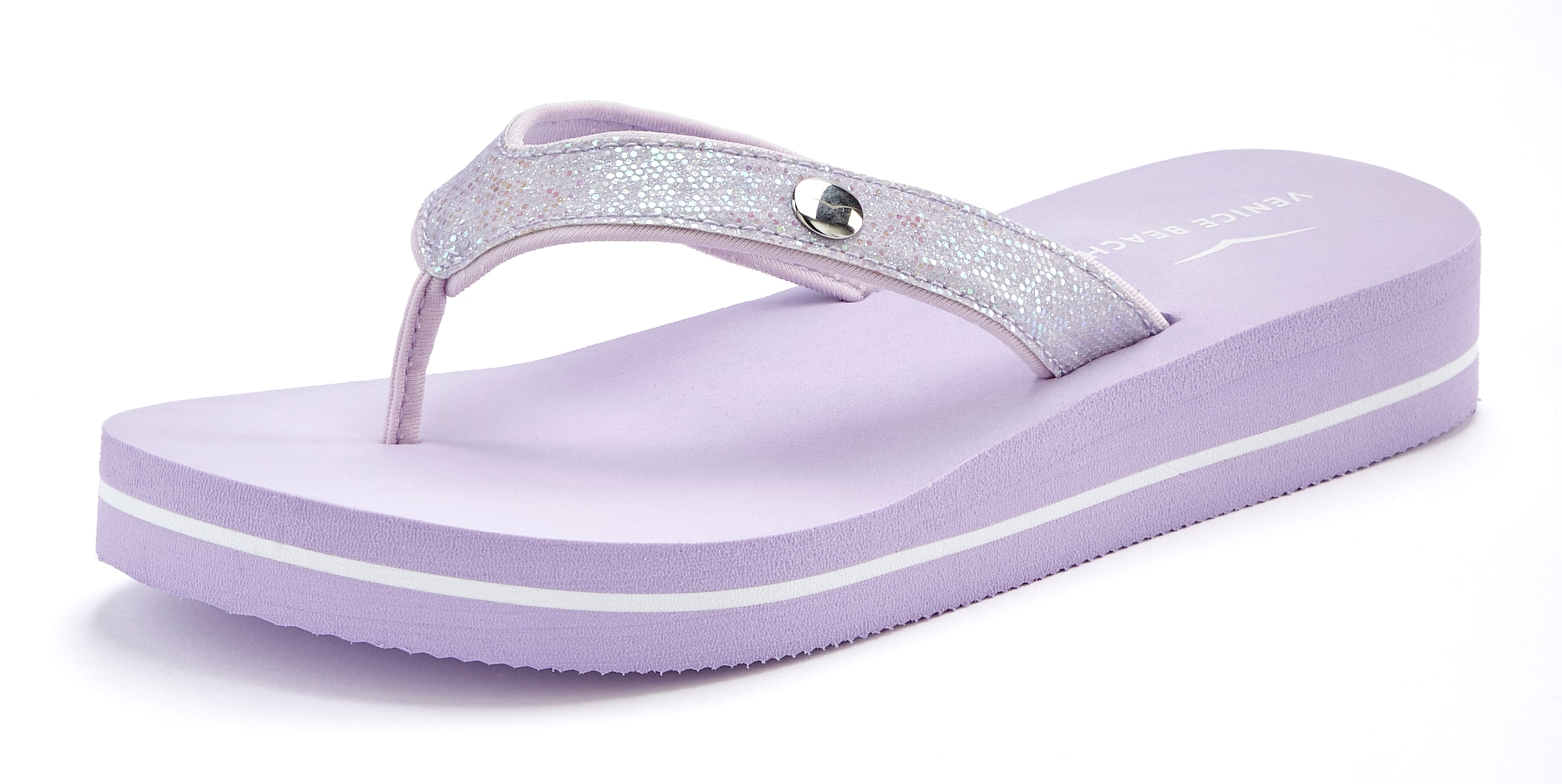 Venice Beach Badezehentrenner, Sandale, Pantolette, Badeschuh ultraleicht mit Glitzerband VEGAN