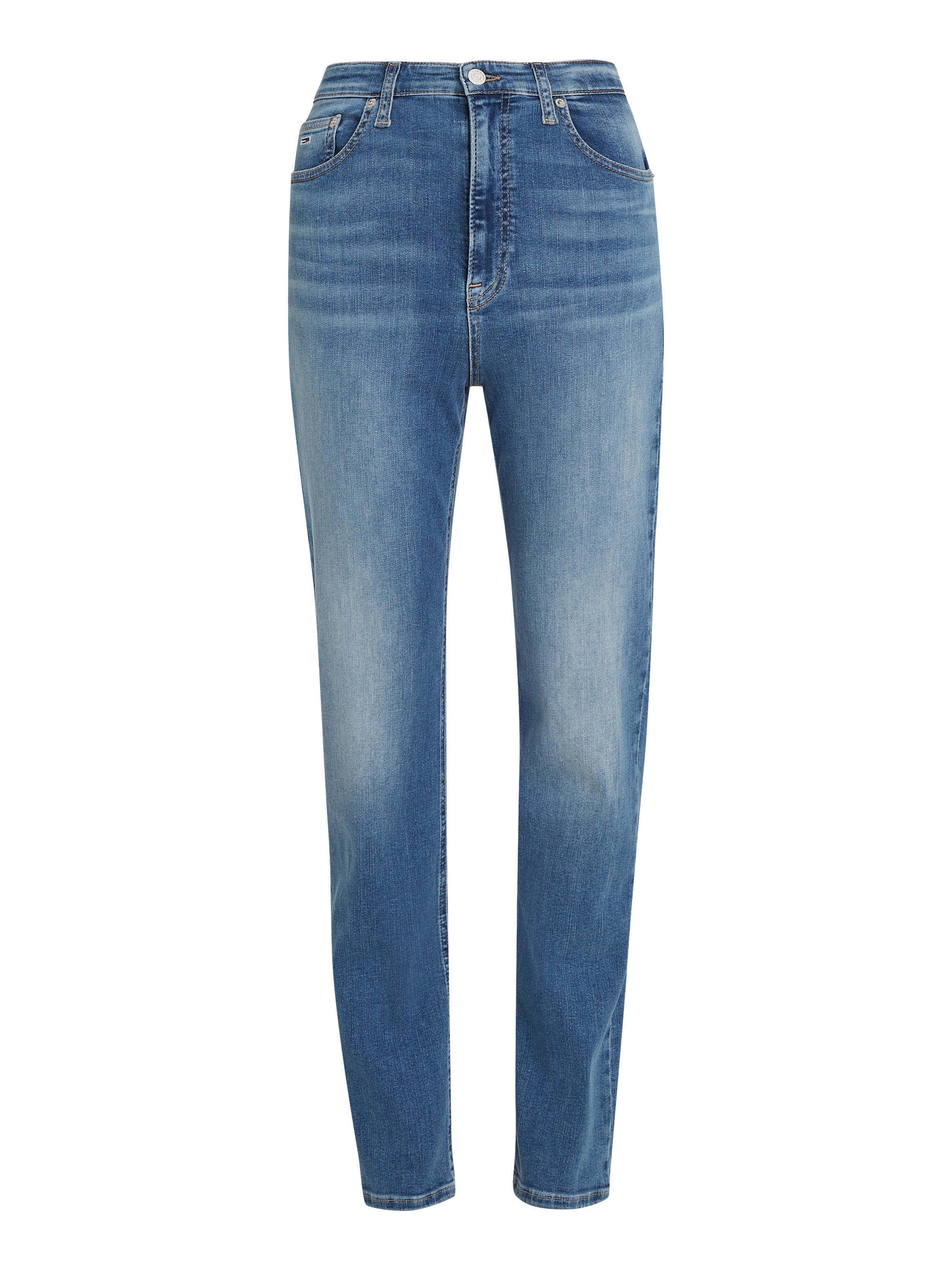 Tommy Jeans Straight-Jeans »Tommy Jeans JULIE - High Waist - Straight Jeans«, Gerade geschnittene denim Jeans mit hoher Taille und Tommy Logo-Badge