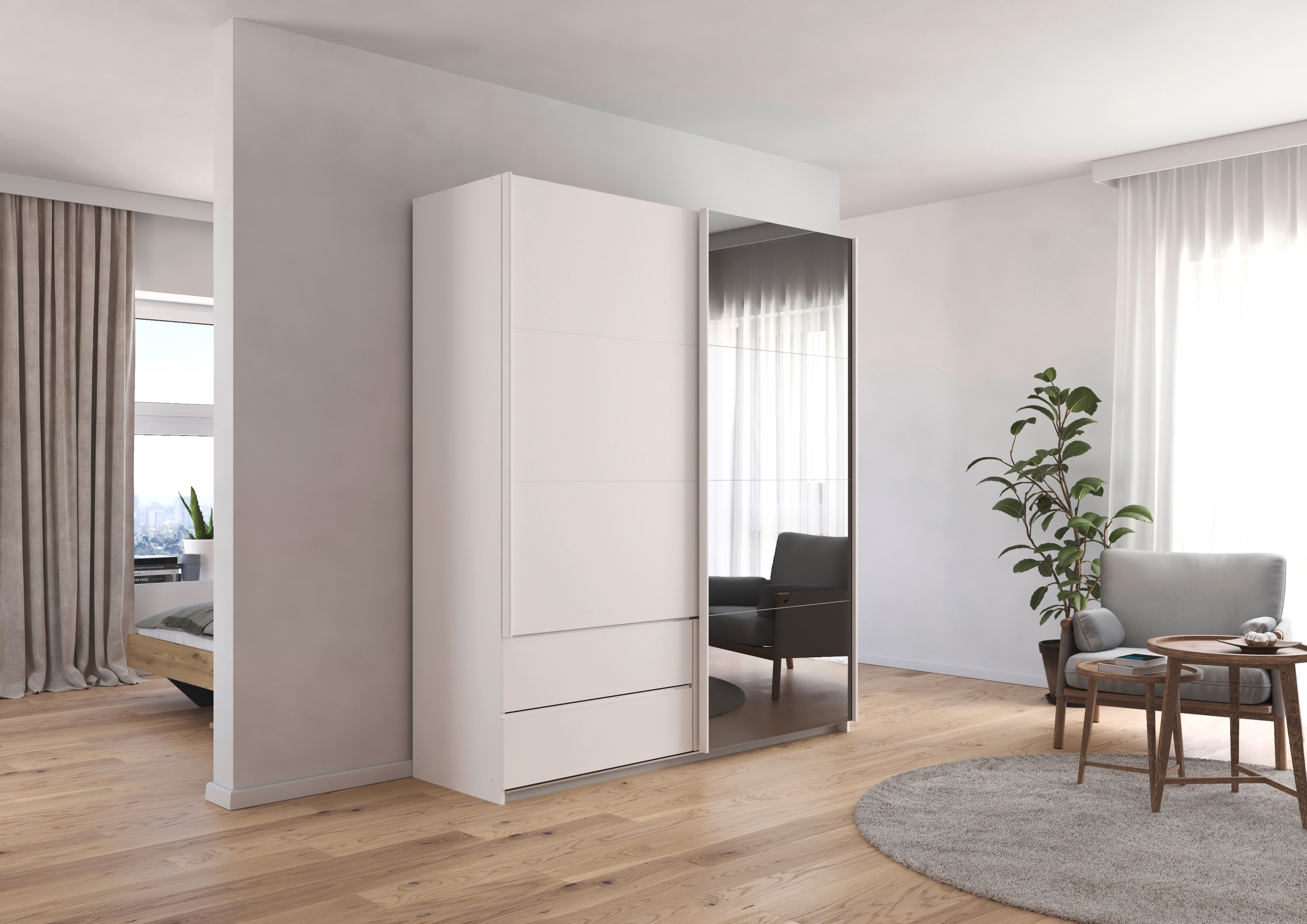 Thumbnail - rauch Schwebetürenschrank "Kleiderschrank Schrank Garderobe ELARA Glastür/Grauspiegel", praktische Schubladen optional f...