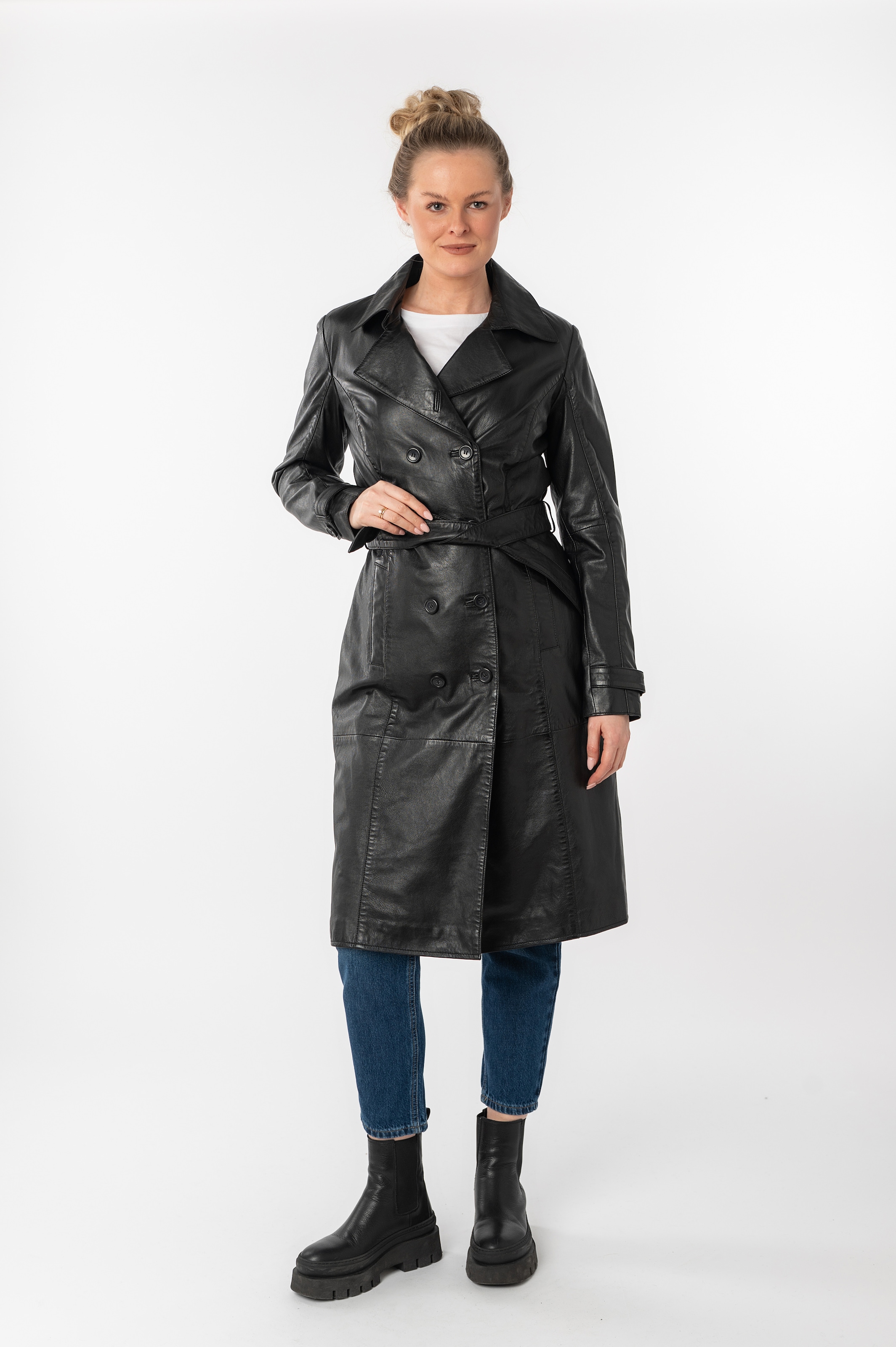 Mauritius Ledermantel »GWTaruh OT«, (2 tlg.), femininer Leder-Trenchcoat mit Bindegürtel