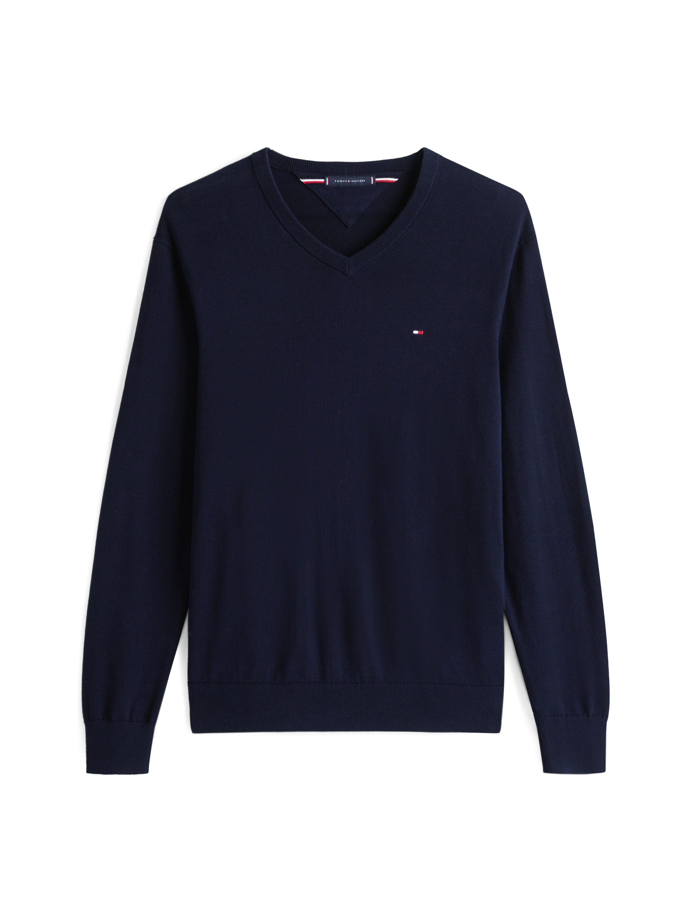 Thumbnail - Tommy Hilfiger Strickpullover "ESSENTIAL COTTON V NECK mit V-Ausschnitt und Stickerei" unifarben, casual, regular fit, B...
