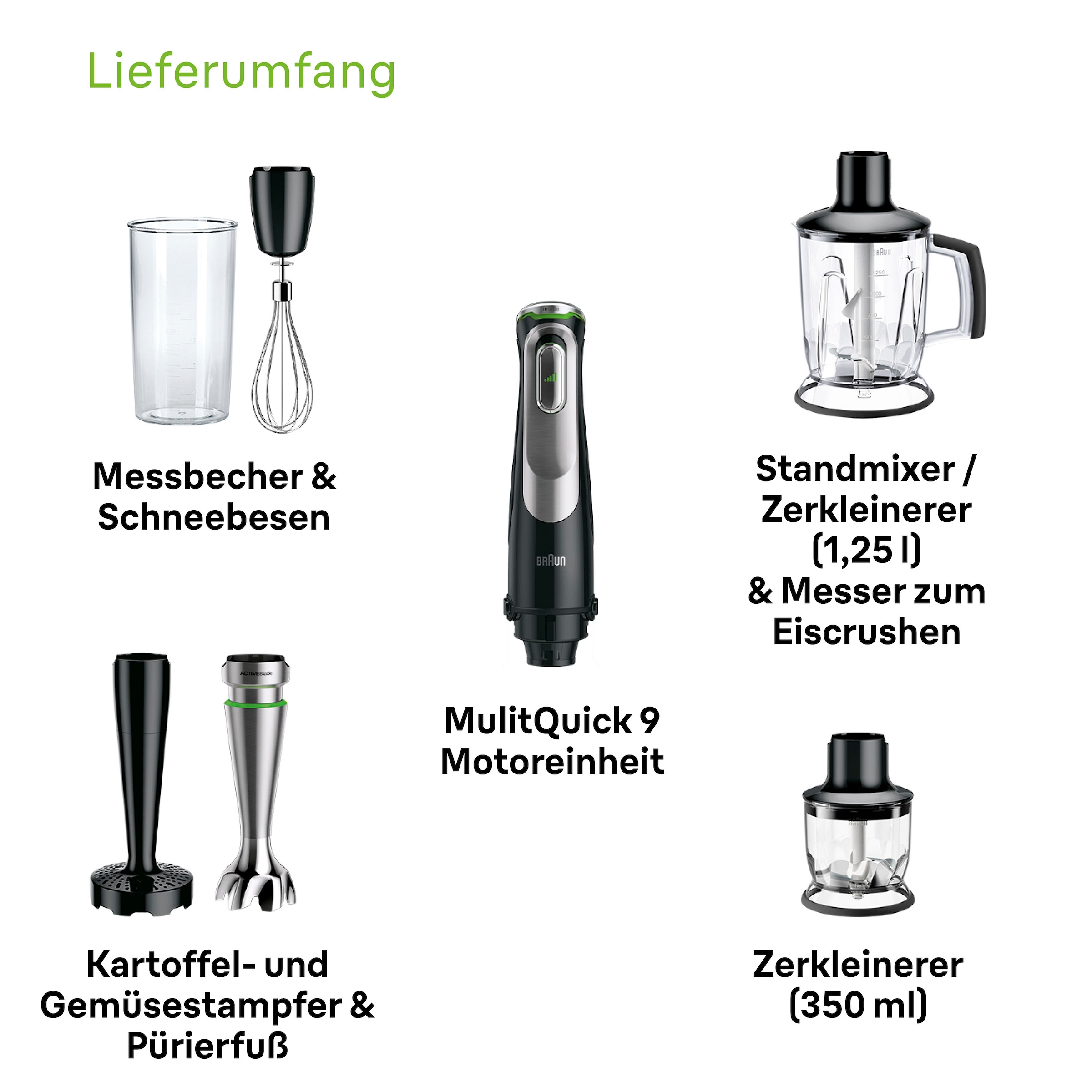 Braun Stabmixer »MQ 9147X MultiQuick 9«, 1200 W, Schneebesen, Mixeraufsatz,  Zerkleinerer, Gemüsestampfer, 0,6l Behälter online kaufen | BAUR