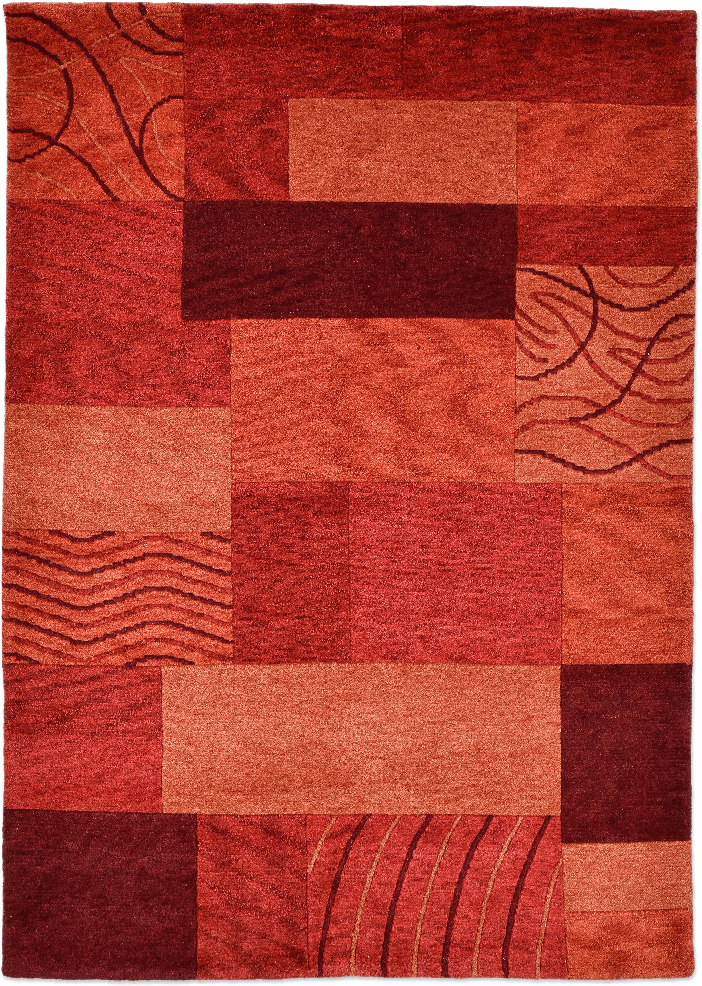 THEKO »Domas 4028, handgeknüpft« rechteckig 12 mm Höhe Kurzflor, reine Wolle, modernes Patchwork Design, Wohnzimmer