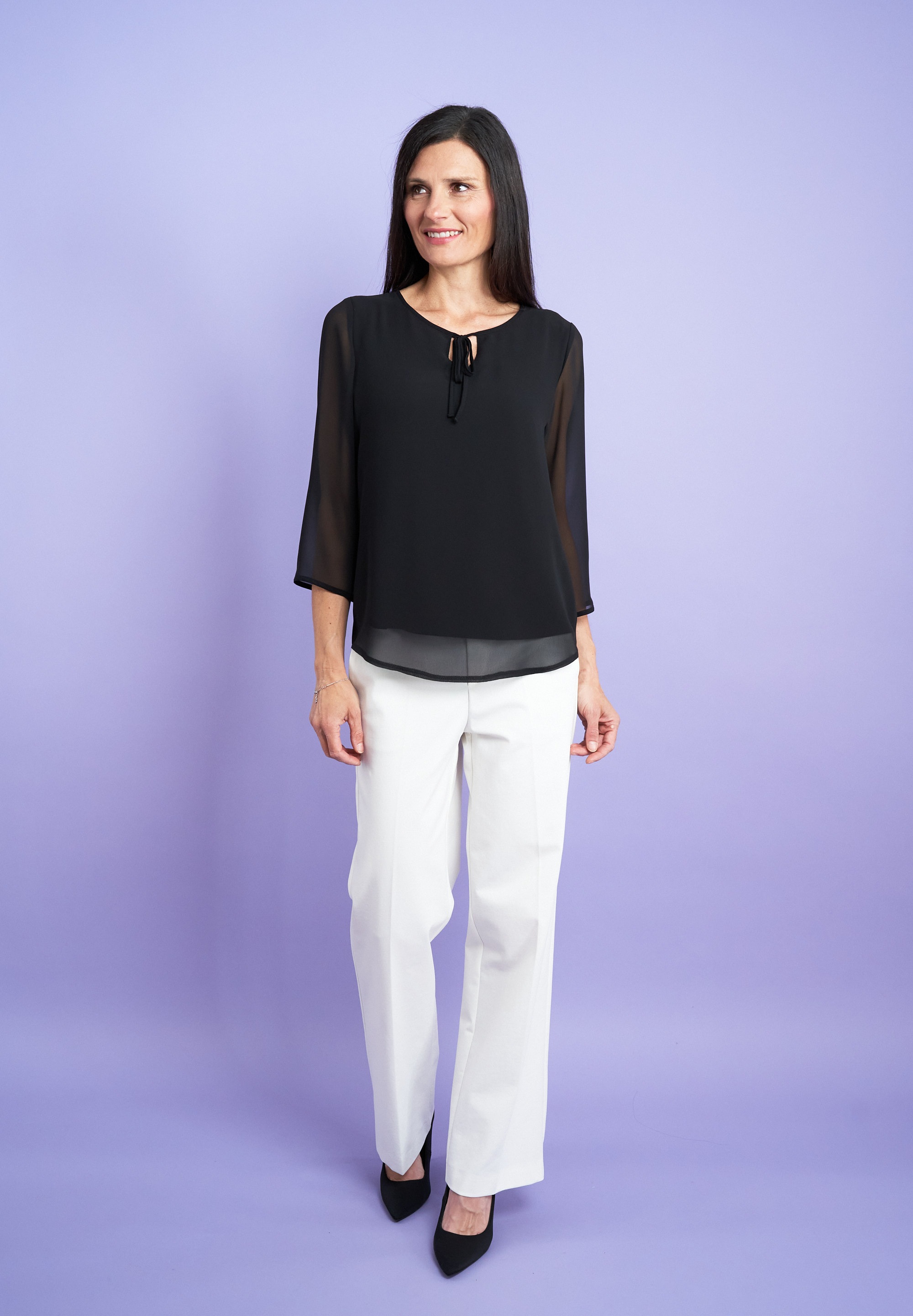 Seidel Moden Chiffonbluse, 3/4 -Arm mit transparenten Ärmeln und MADE IN GERMANY