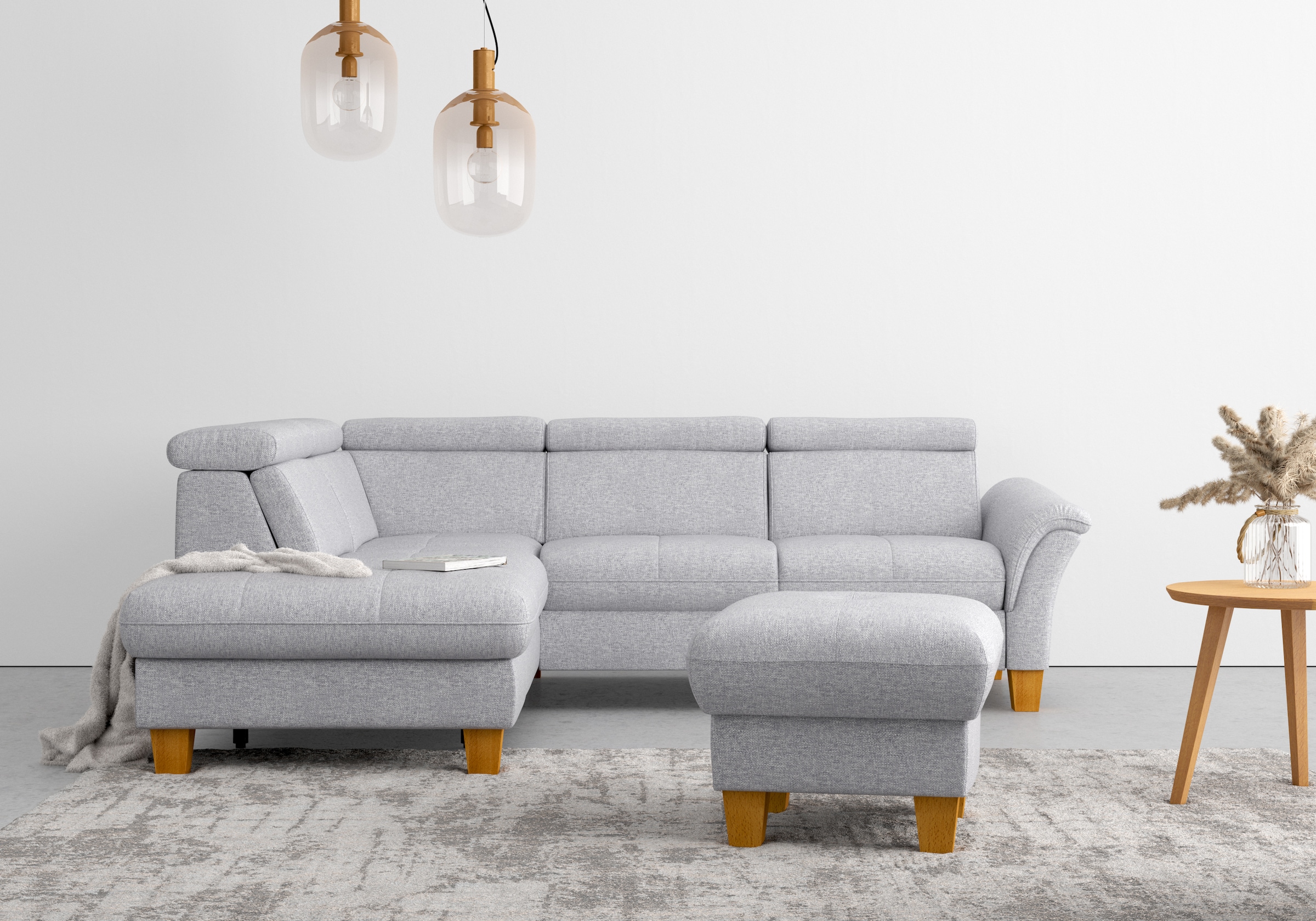 Ecksofa HOME AFFAIRE "Lindgren L-Form", silber, B:249cm H:84cm T:217cm, 100% Polyester, Sofas, Ecksofa, wahlweise mit TV-Funktion, Stauraum und Kopfteilverstellung