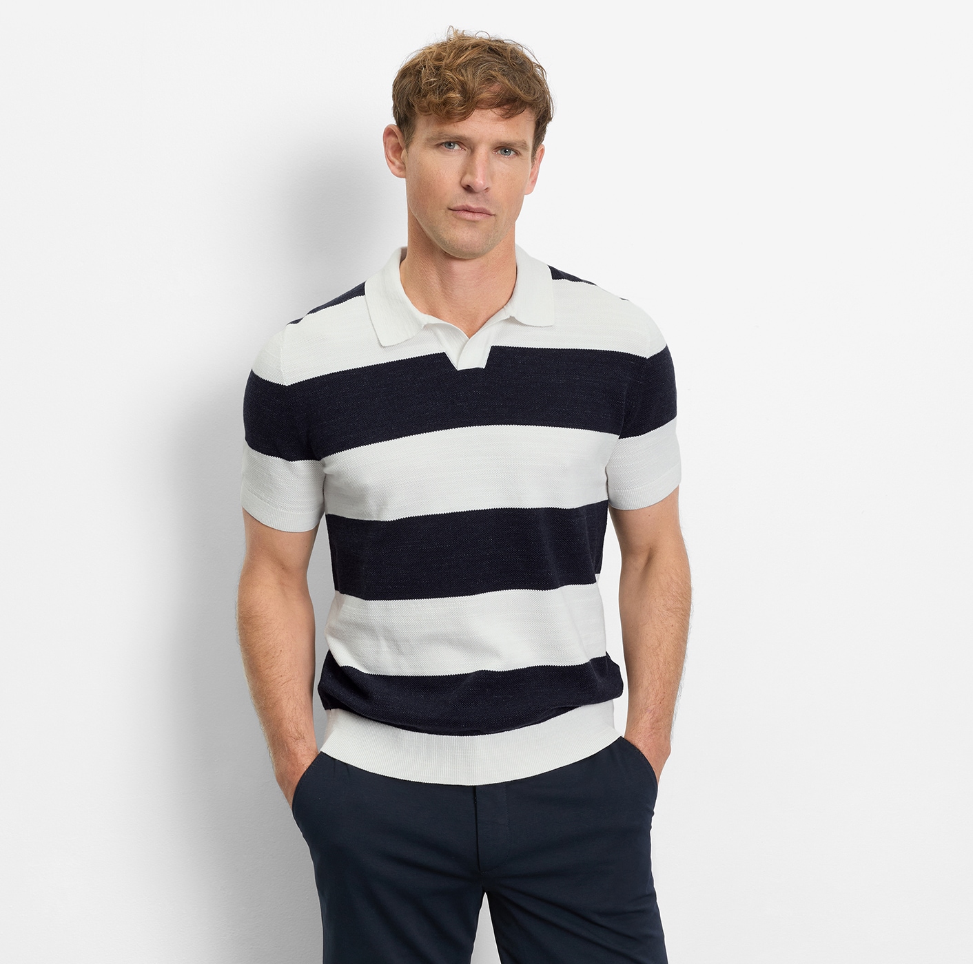 OLYMP Kurzarmshirt mit Block-Streifen und im Strick-Look günstig online kaufen