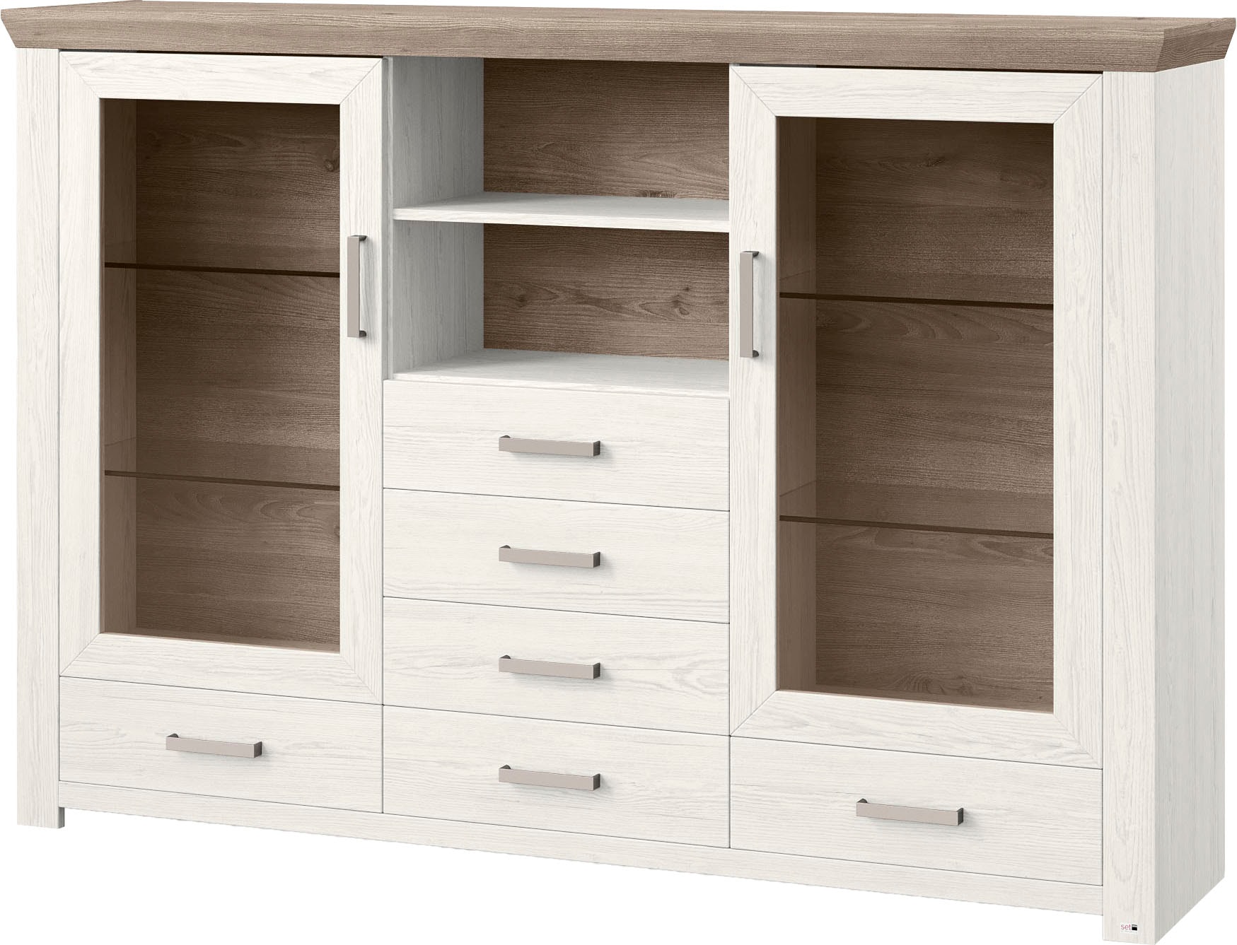 set one by Musterring Highboard »York«, Typ 56, mit Glastüren, Beleuchtung optional, B 184 cm