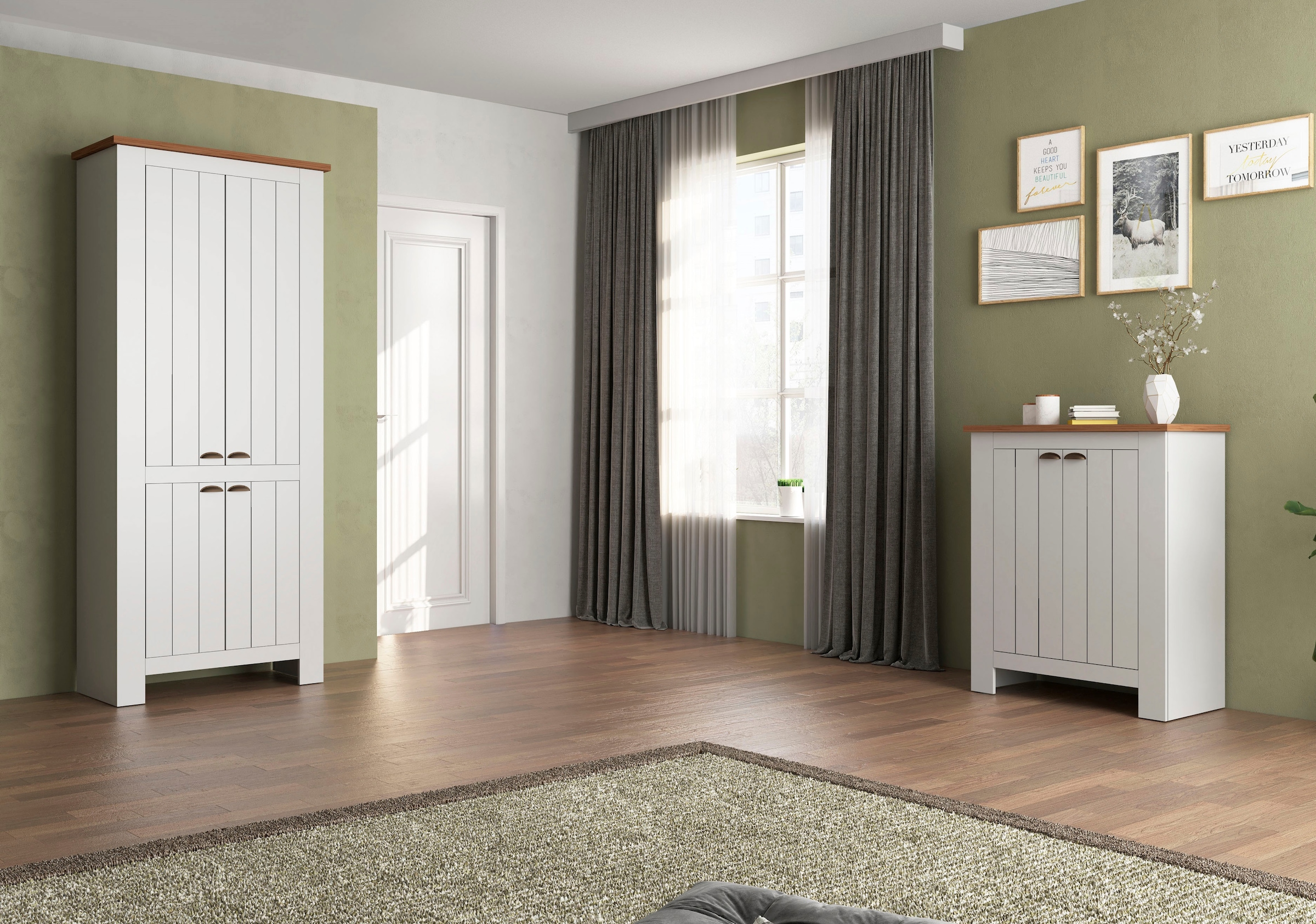 INOSIGN Schuhschrank »FIGO, Made in Italy – Schuhkommode,Schuhregal für ca. 40 Paar Schuhe«, (1 St.), 4-Türig, Siebdruck-dekorative Fräsungen, 10 Fächer, Höhe 200 cm