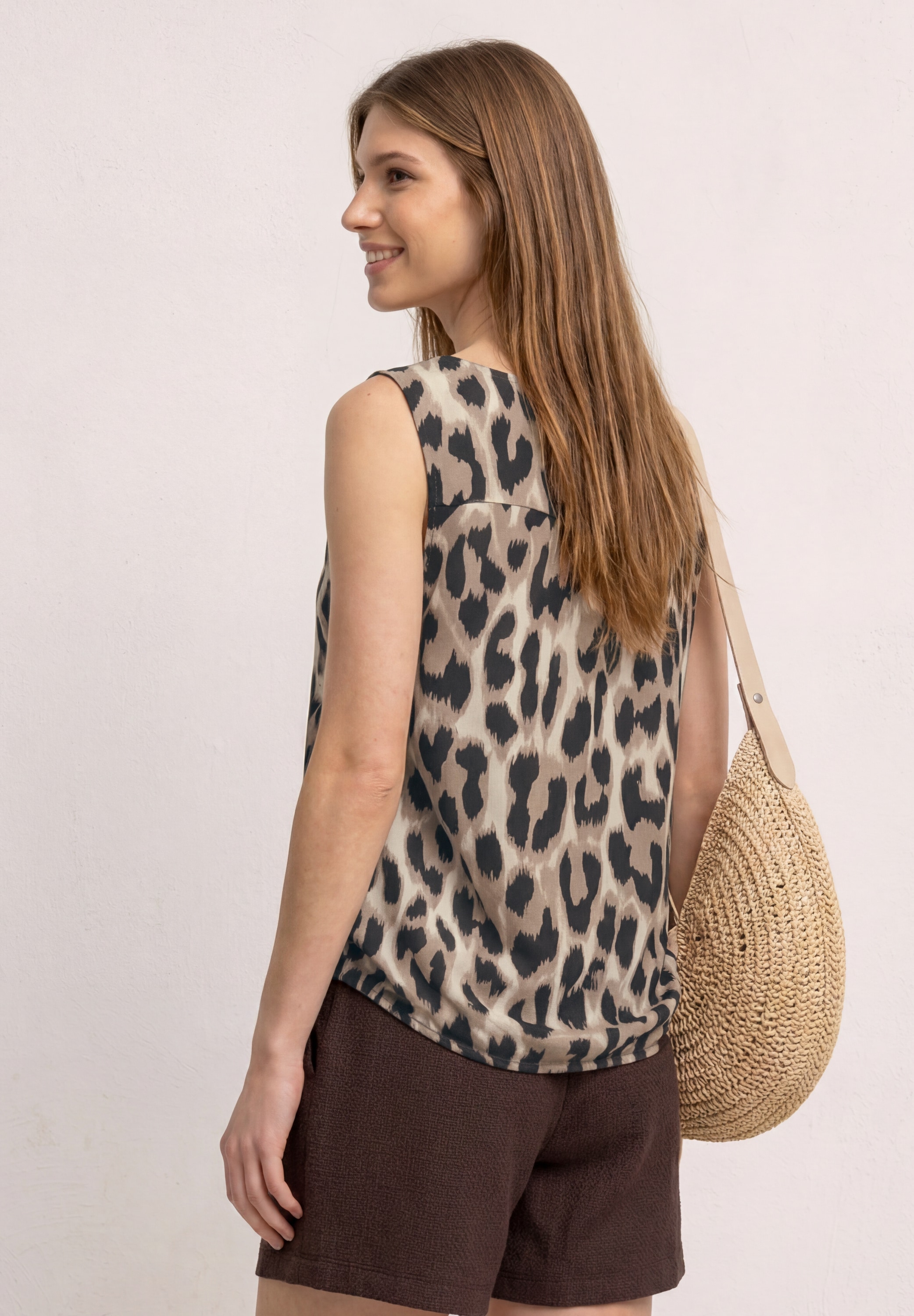 STREET ONE Shirttop Sommertop bedruckt mit V-Neck und Elastiksaum